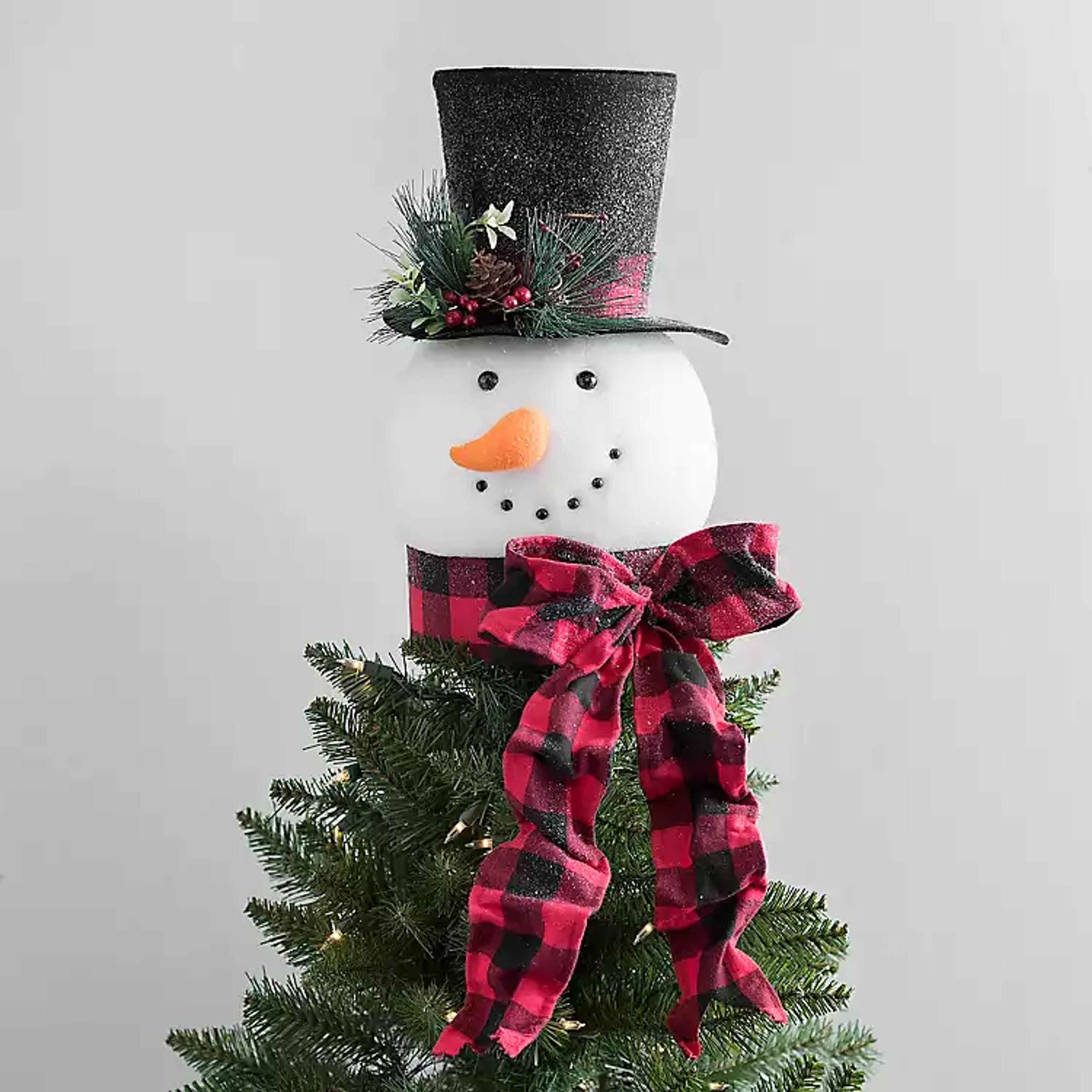 Snowman with Buffalo Check Scarf Tree Topper | Kirklands Home