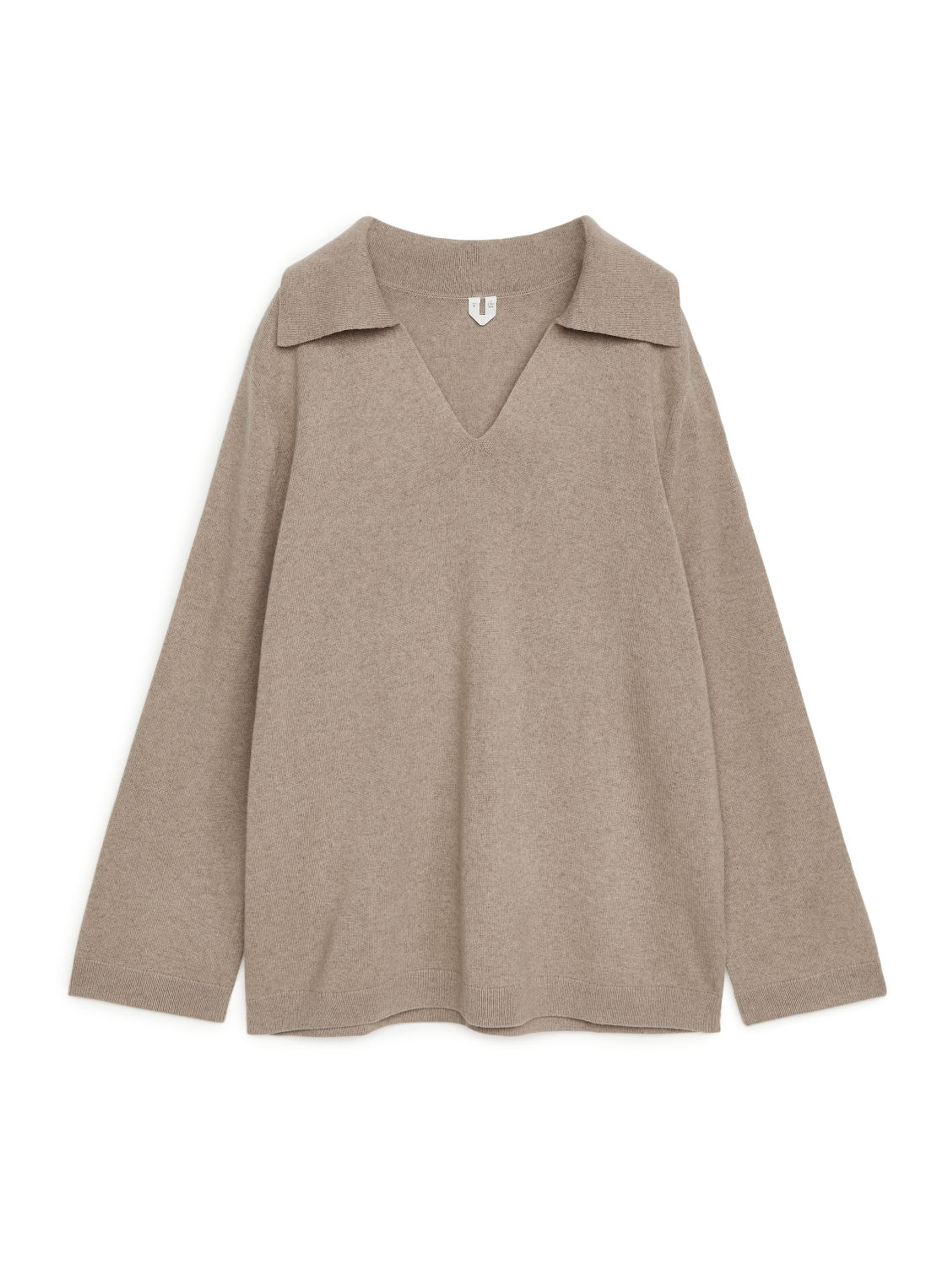 Polo Collar Cashmere Jumper - Beige Melange - ARKET WW