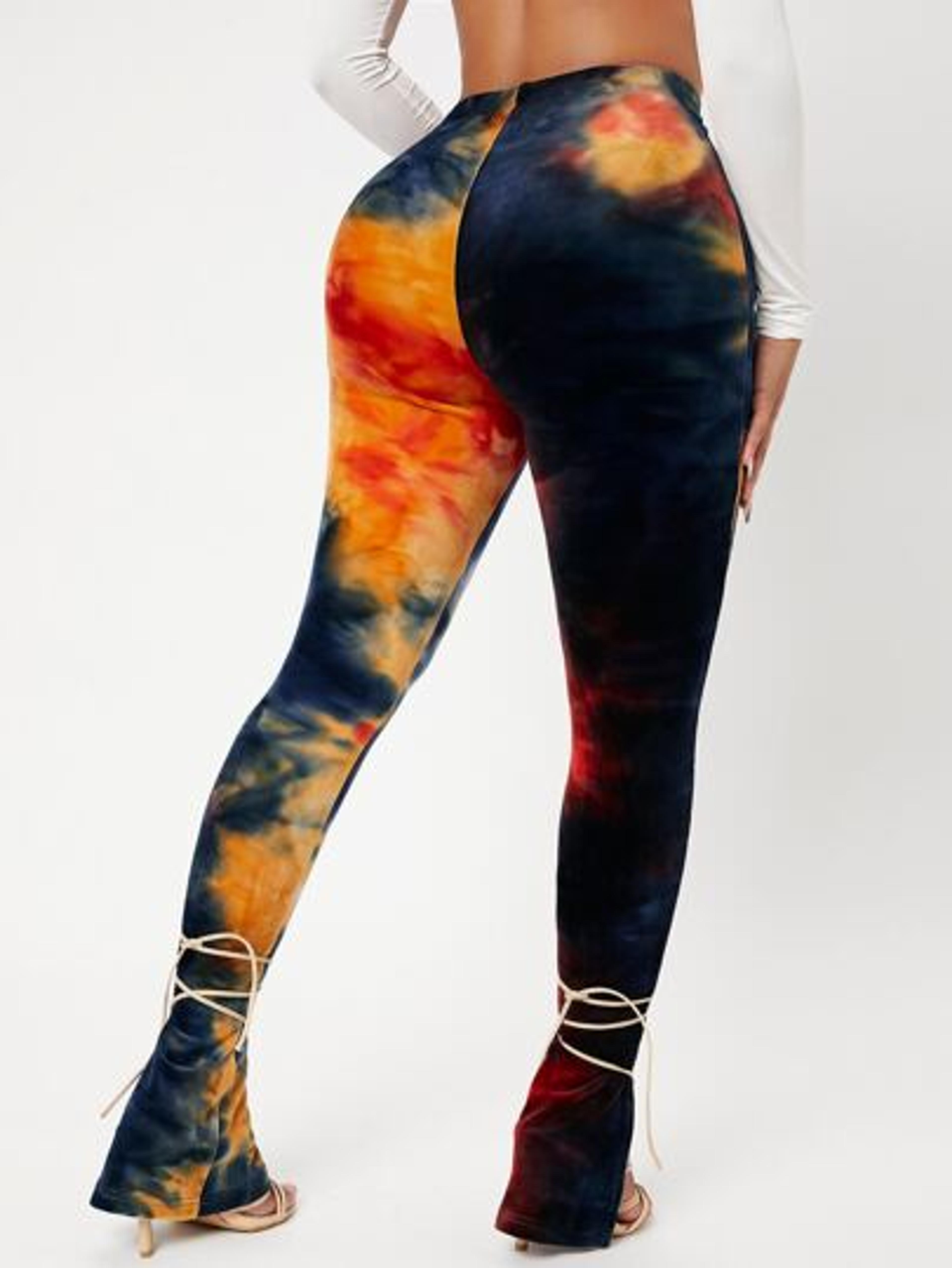 SHEIN SXY Tie Dye Split Hem Leggings | SHEIN USA