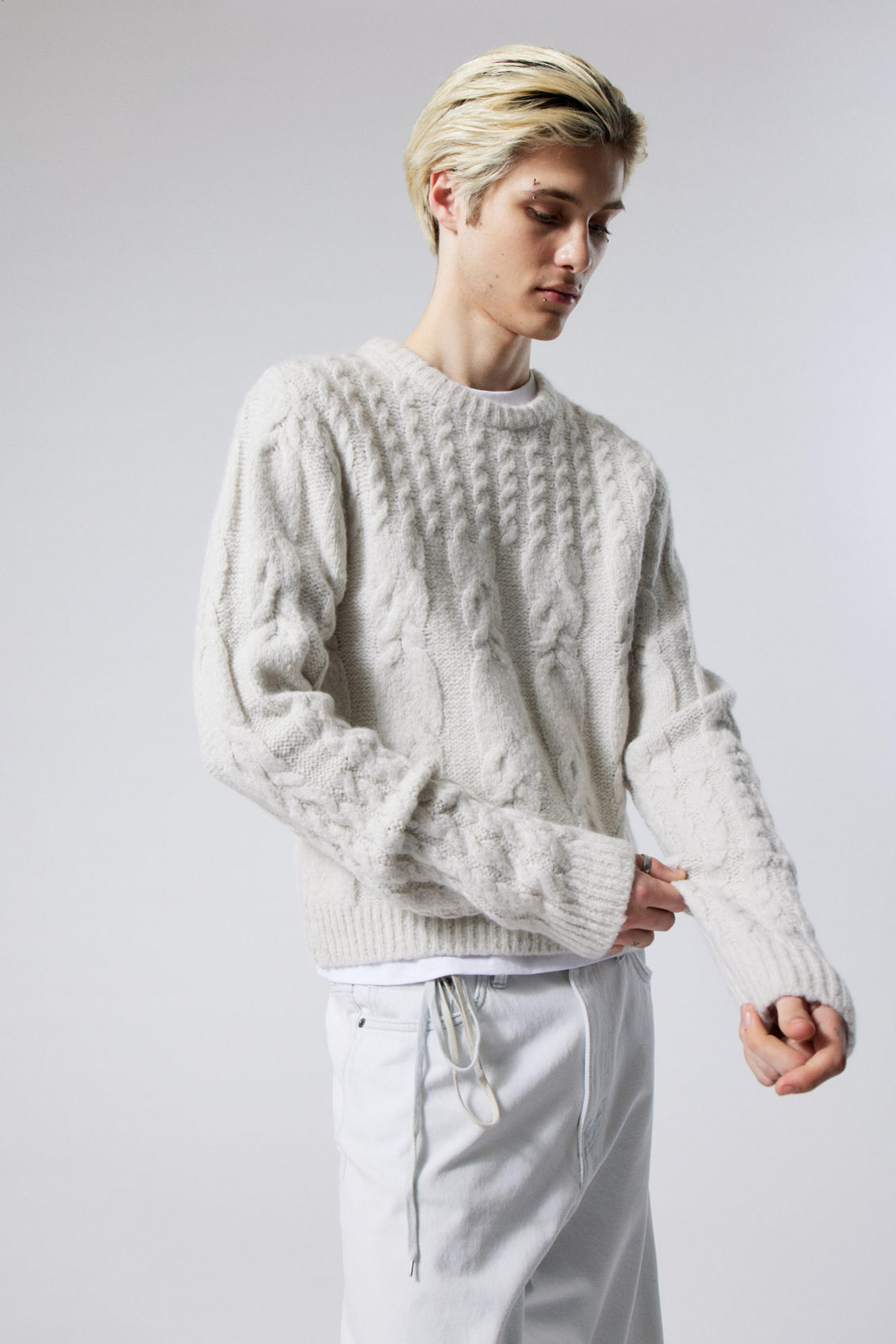 Jesper Wool Blend Knit Sweater - Ecru - Weekday GB