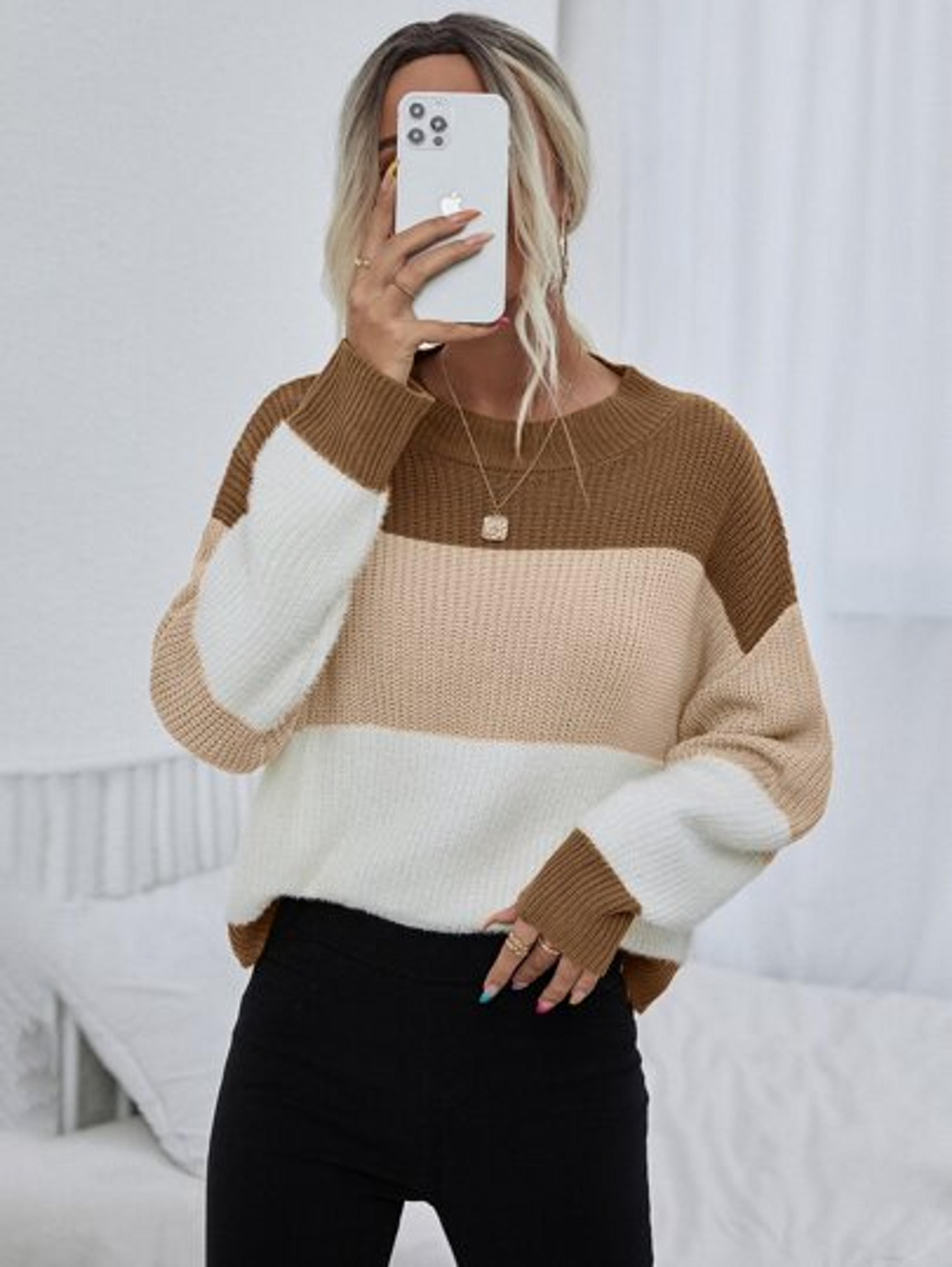 Color Block Drop Shoulder Sweater | SHEIN USA