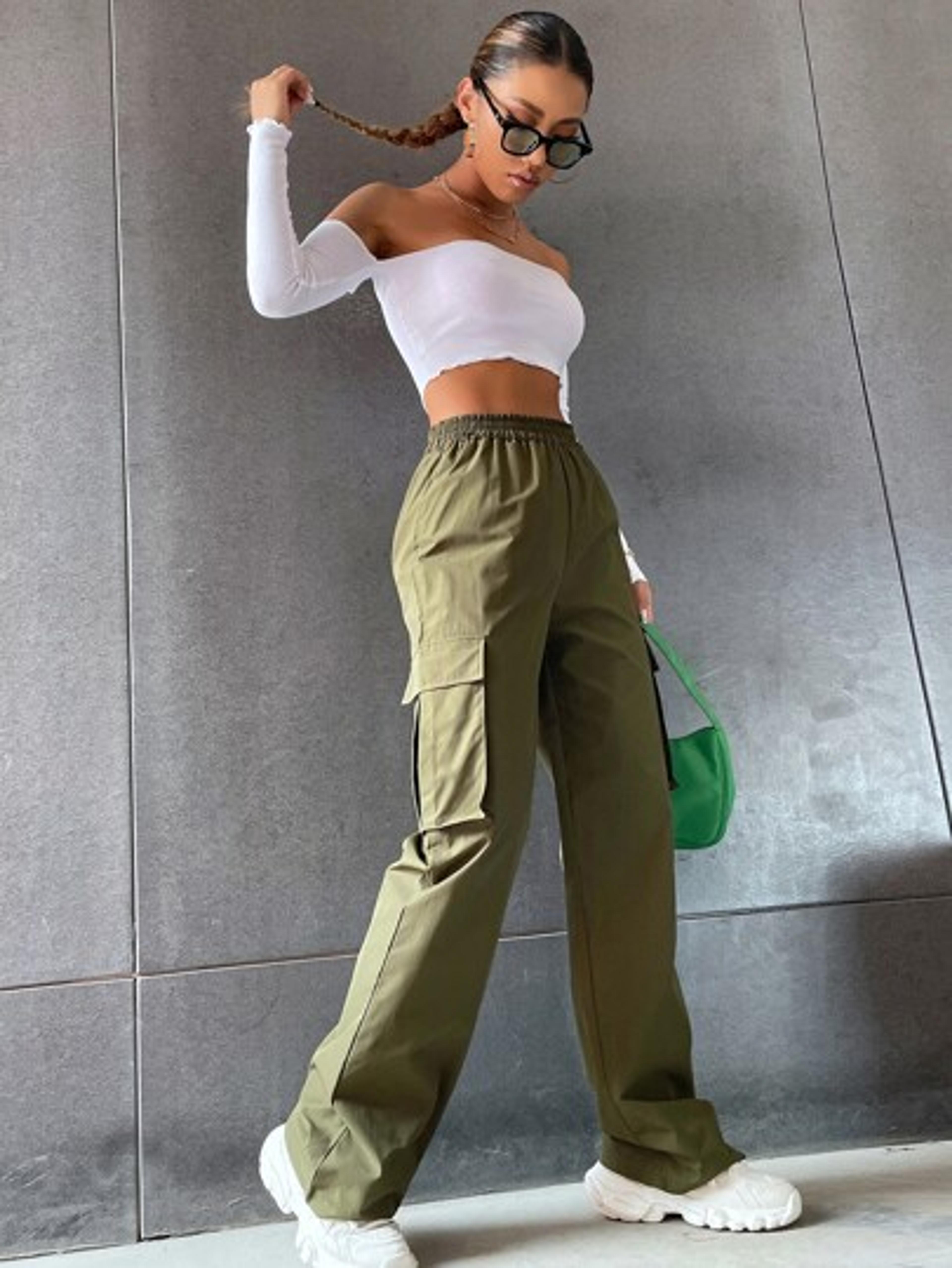 Solid High Waist Flap Pocket Cargo Pants | SHEIN USA