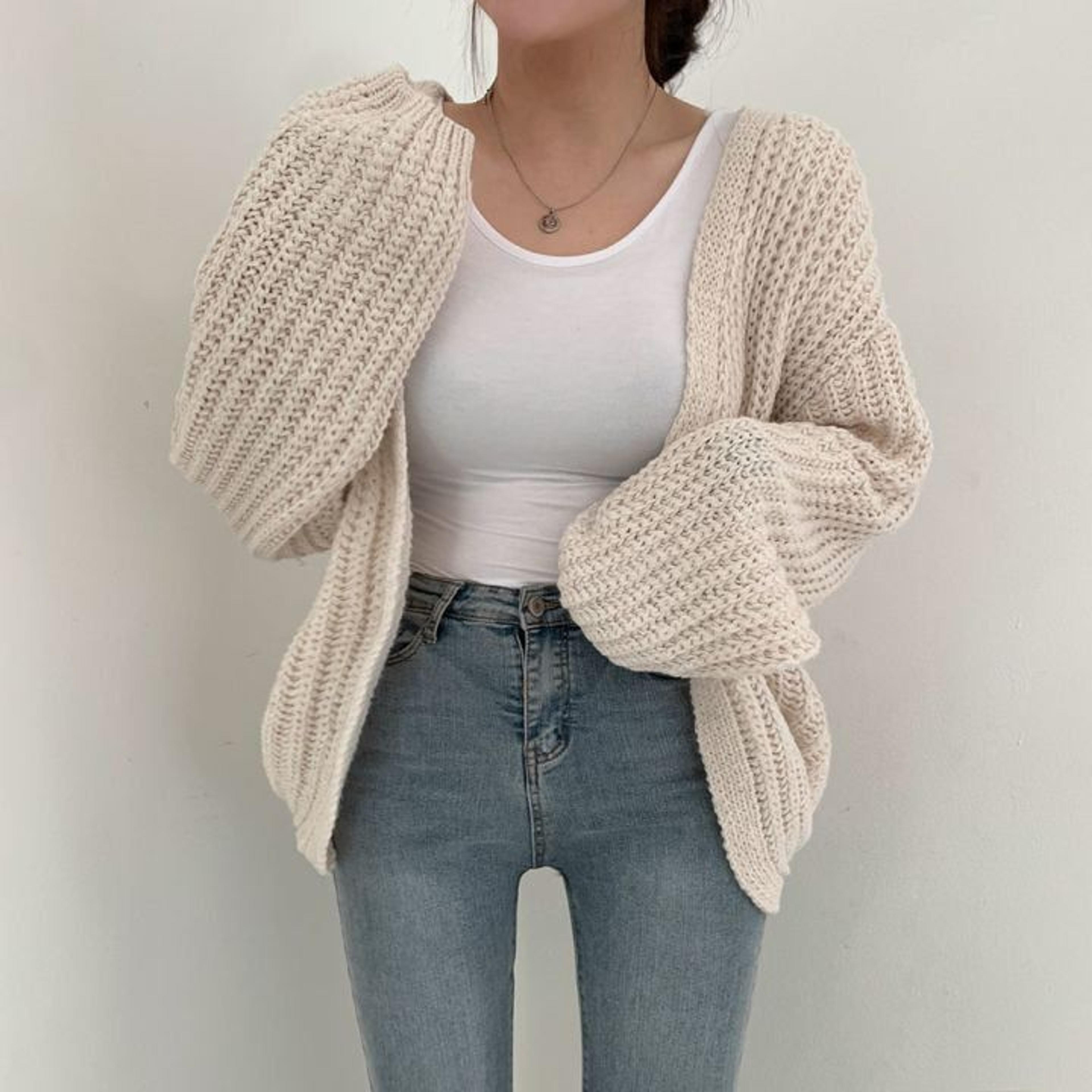 ABEBEY Autumn Winter Sweater Cardigans Loose Long Sleeve Solid Color Casual Knitted Coat Women Korean Style Vintage Knitwear Jacket picture color-One Size