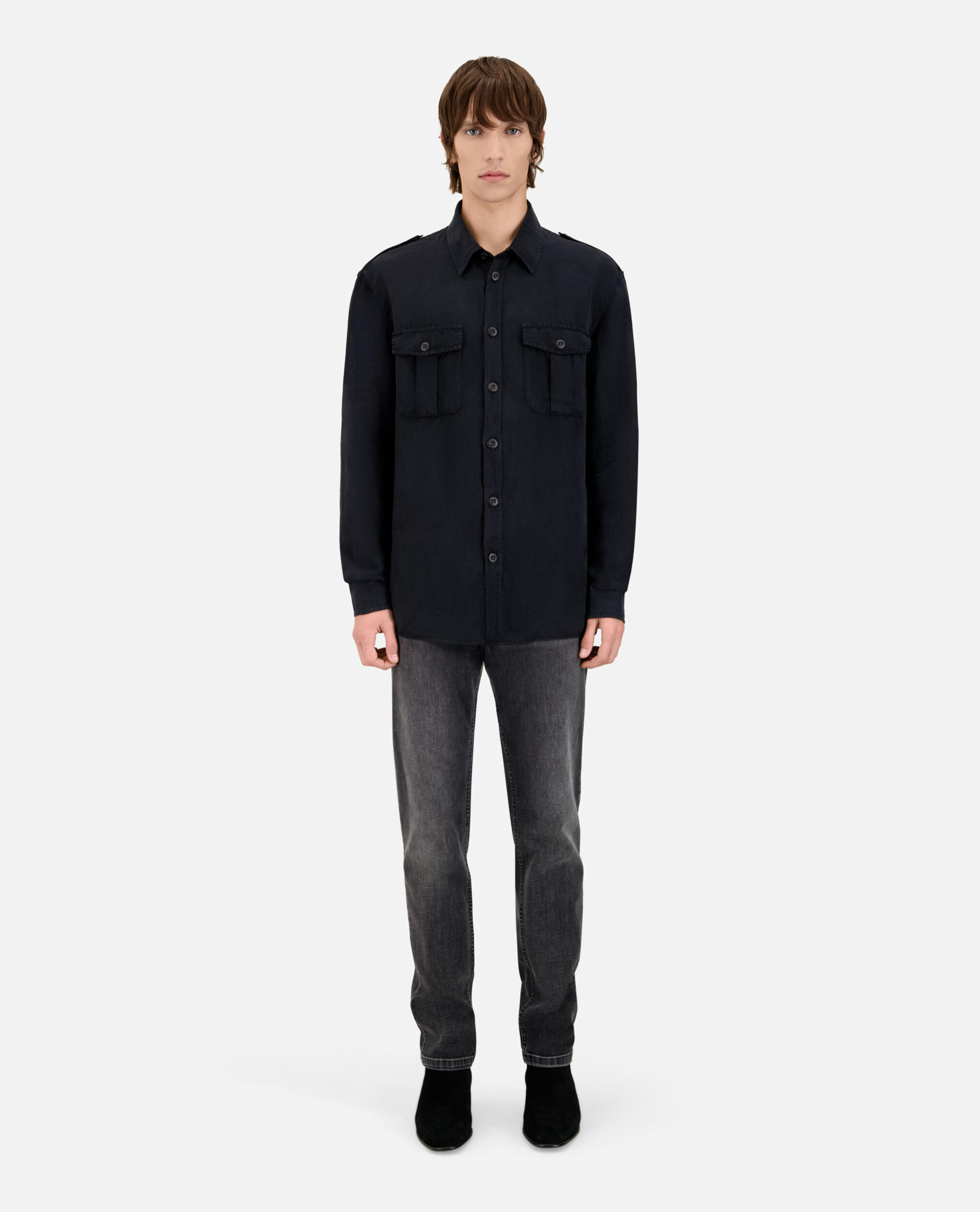 Black lyocell and linen shirt