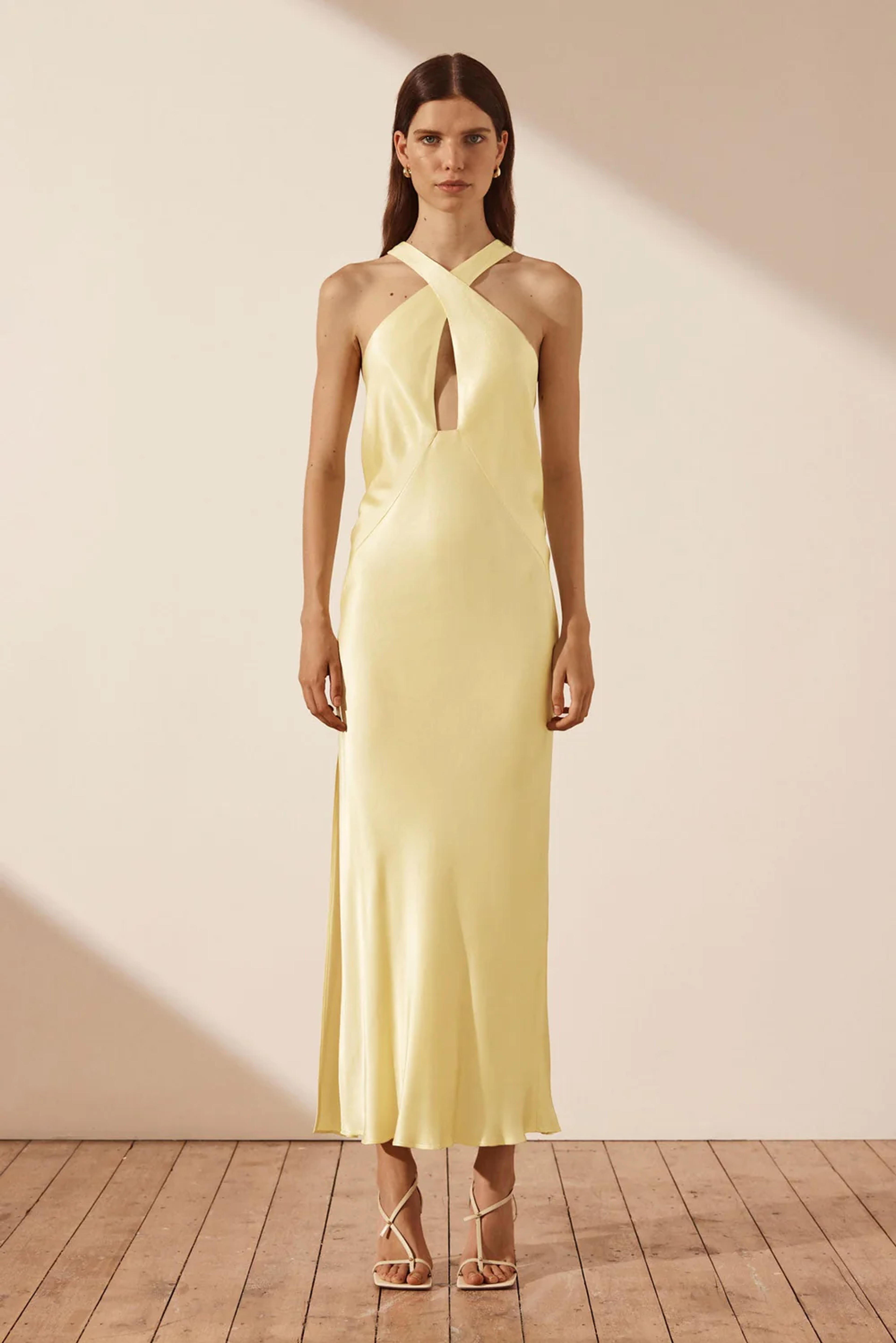 La Lune Cross Front Keyhole Midi Dress | Lemon | Dresses | Shona Joy – Shona Joy International