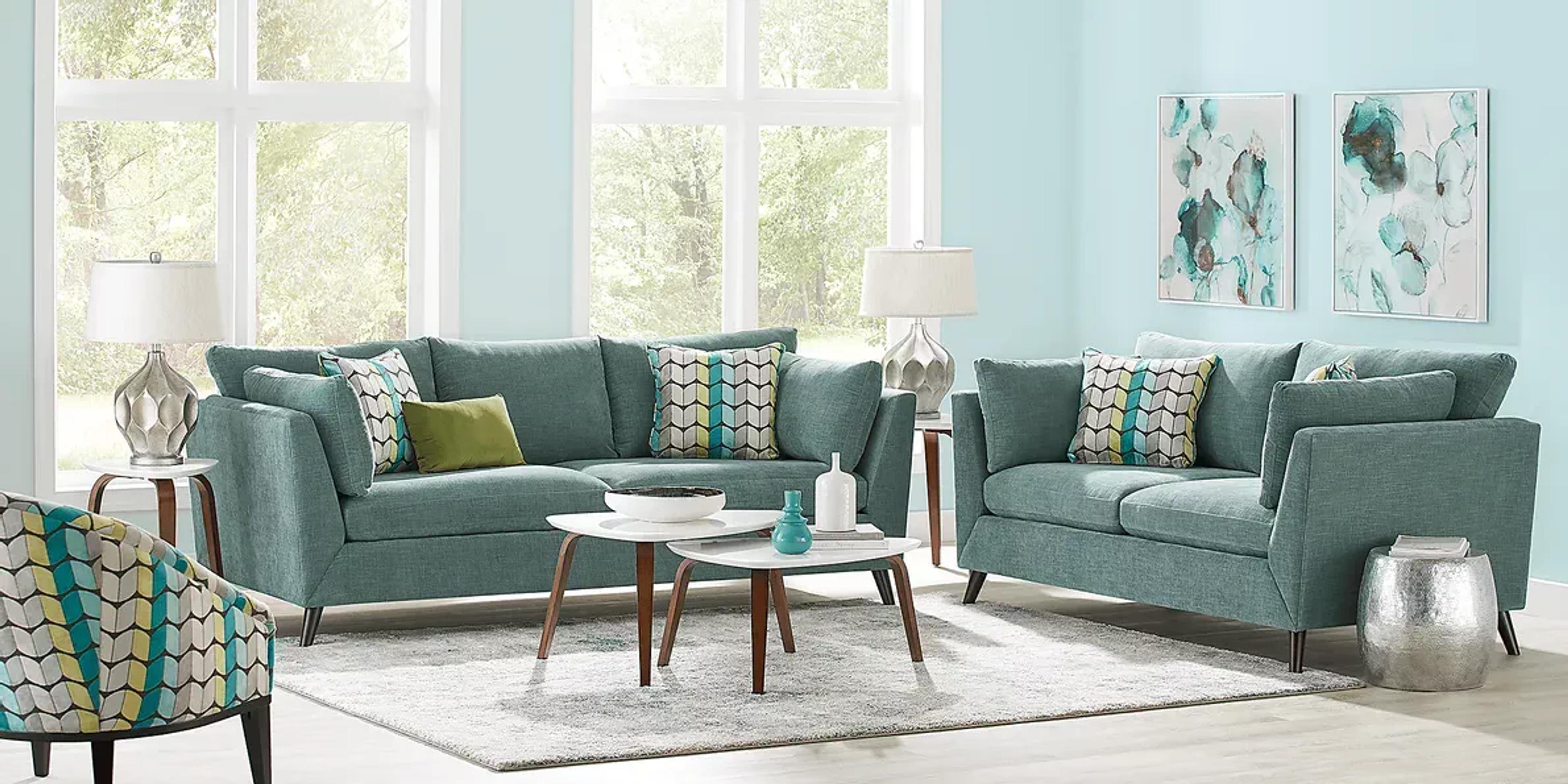 Sofia Vergara West Loft Teal 8 Pc Living Room - Rooms To Go