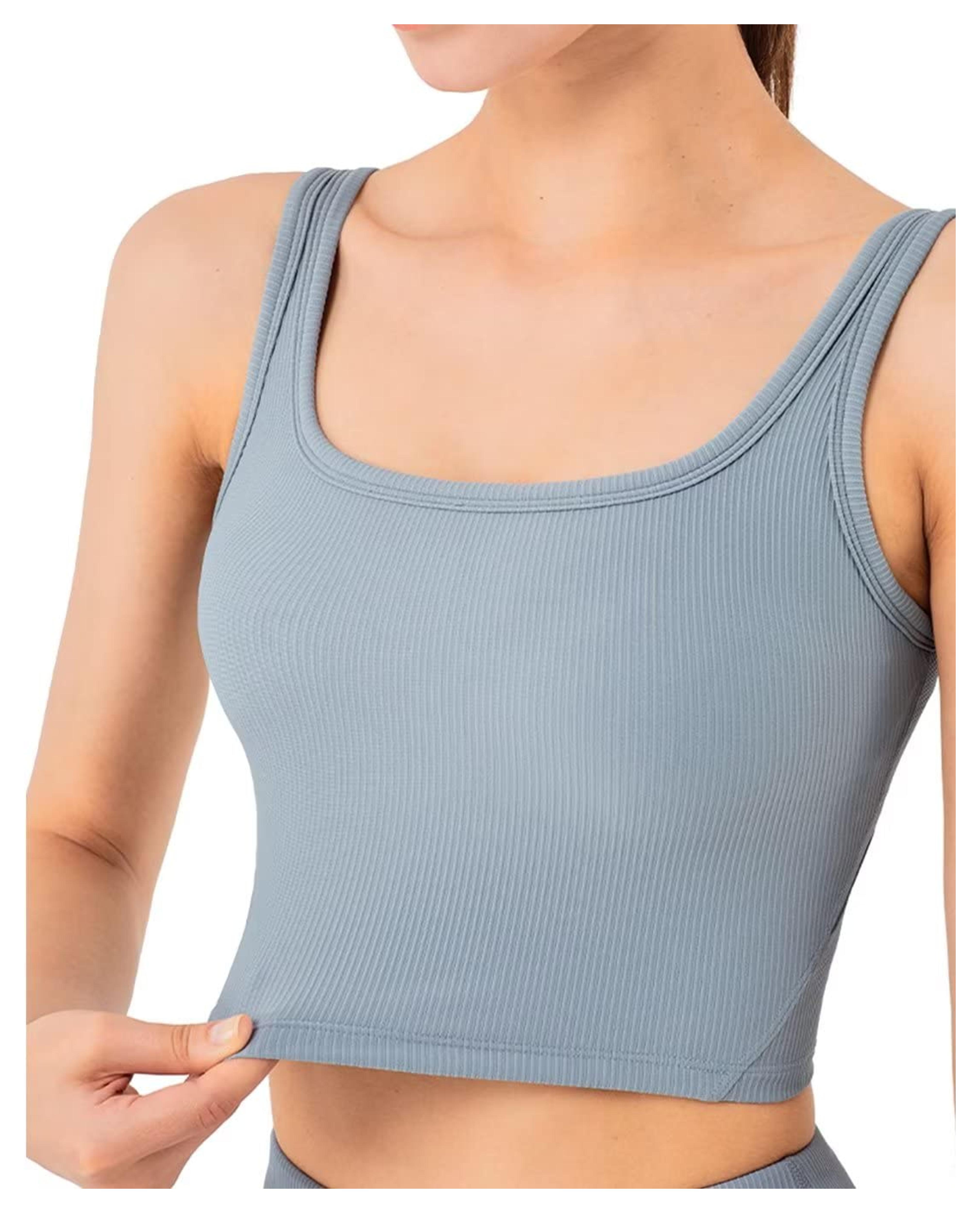 Ribbed Fitness Long-line Yoga Bra Seamless Womens Sports Tank Top Brassiere Medium Support at Amazon Women’s Clothing store