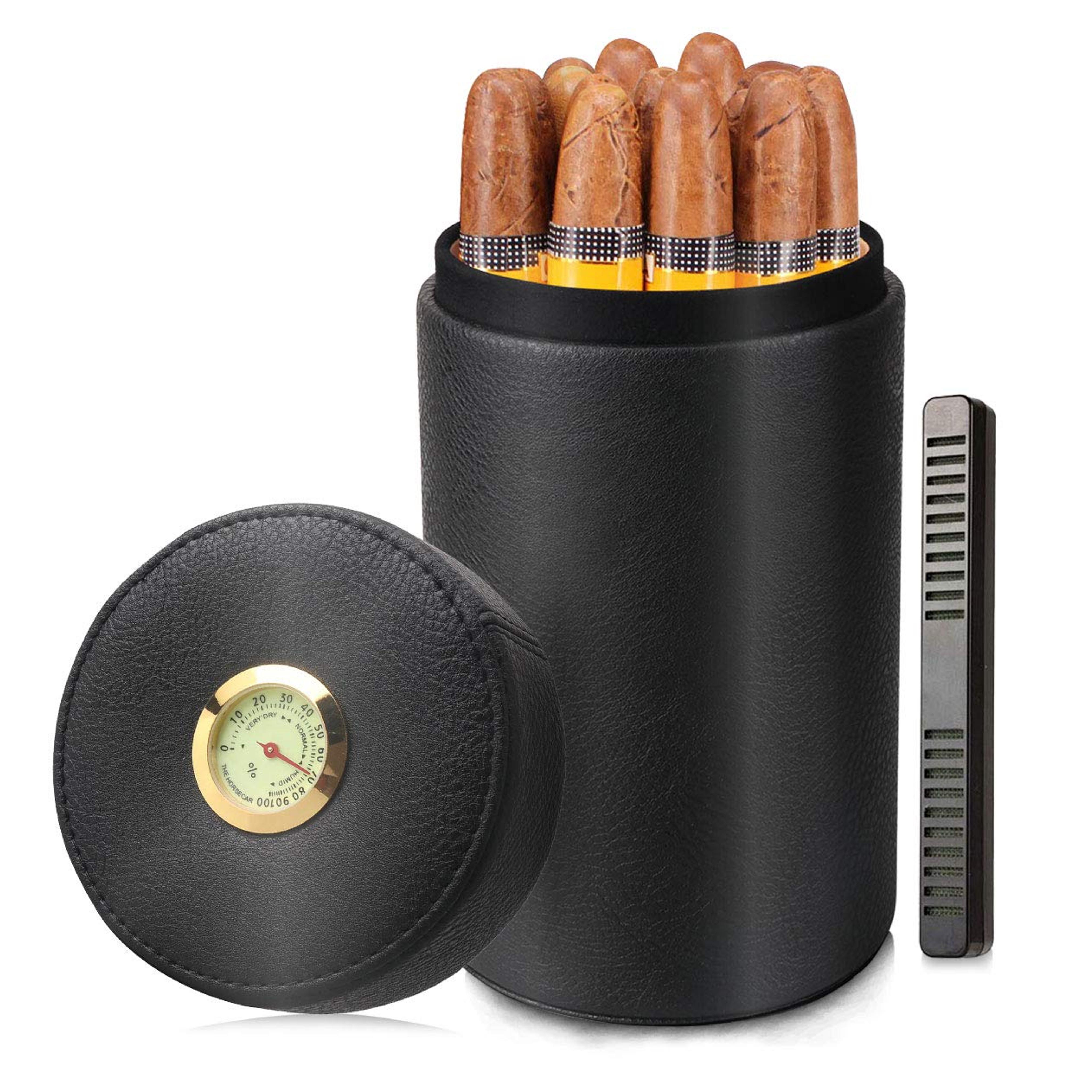 Amazon.com: Scotte Cigar humidor case/jar,Leather Cedar Wood Cigar Canister Portable for 12-16 Cigar (Black) : Health & Household