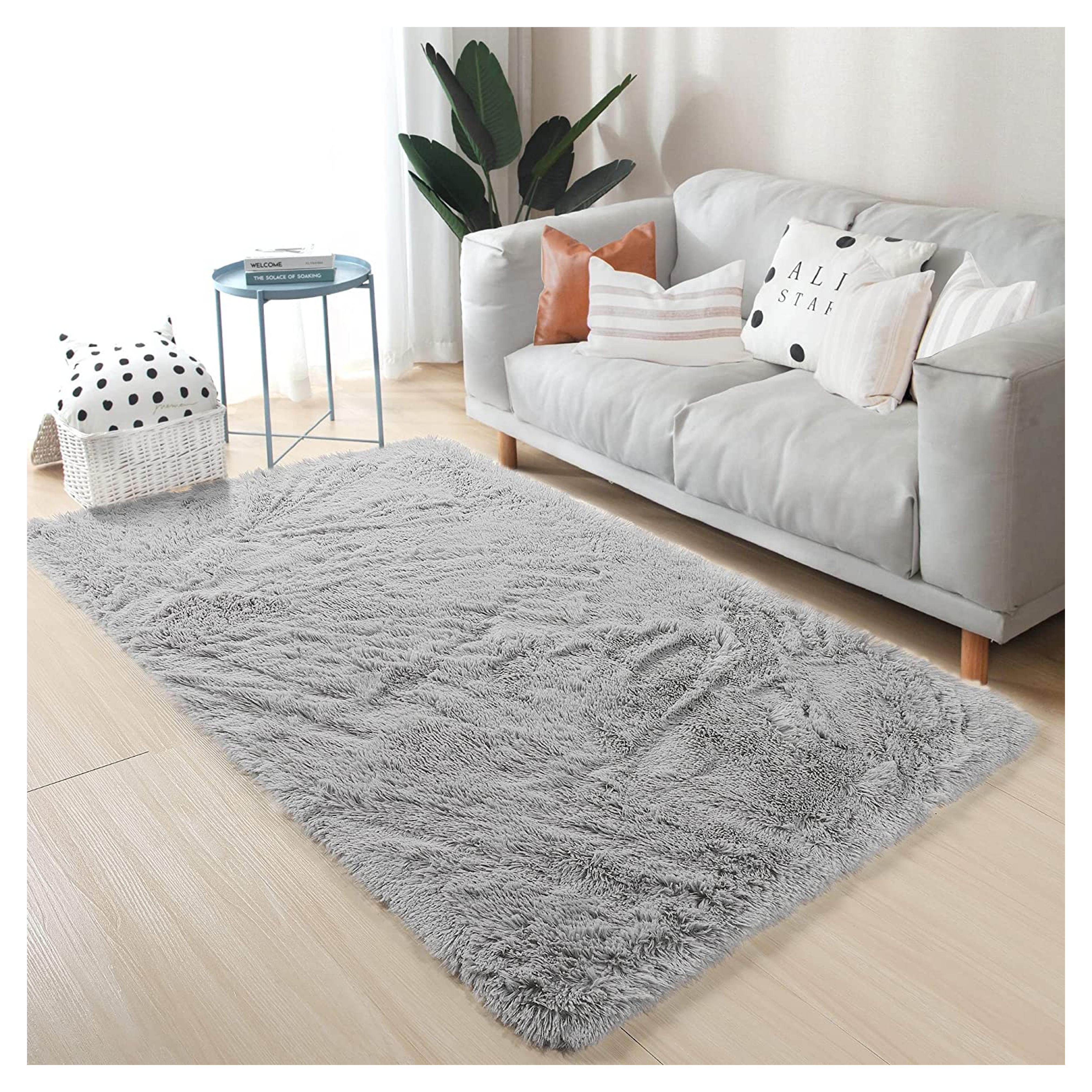 KICMOR Light Grey Fluffy Rugs for Bedroom,Bedside Rug,3x5 Feet Small Area Rug,Soft Shaggy Fuzzy Rugs,College Dorm Rugs,Plush Carpet for Kids Girls Boys Room,Non-Slip Rugs for Nursery,Furry Fur Rug