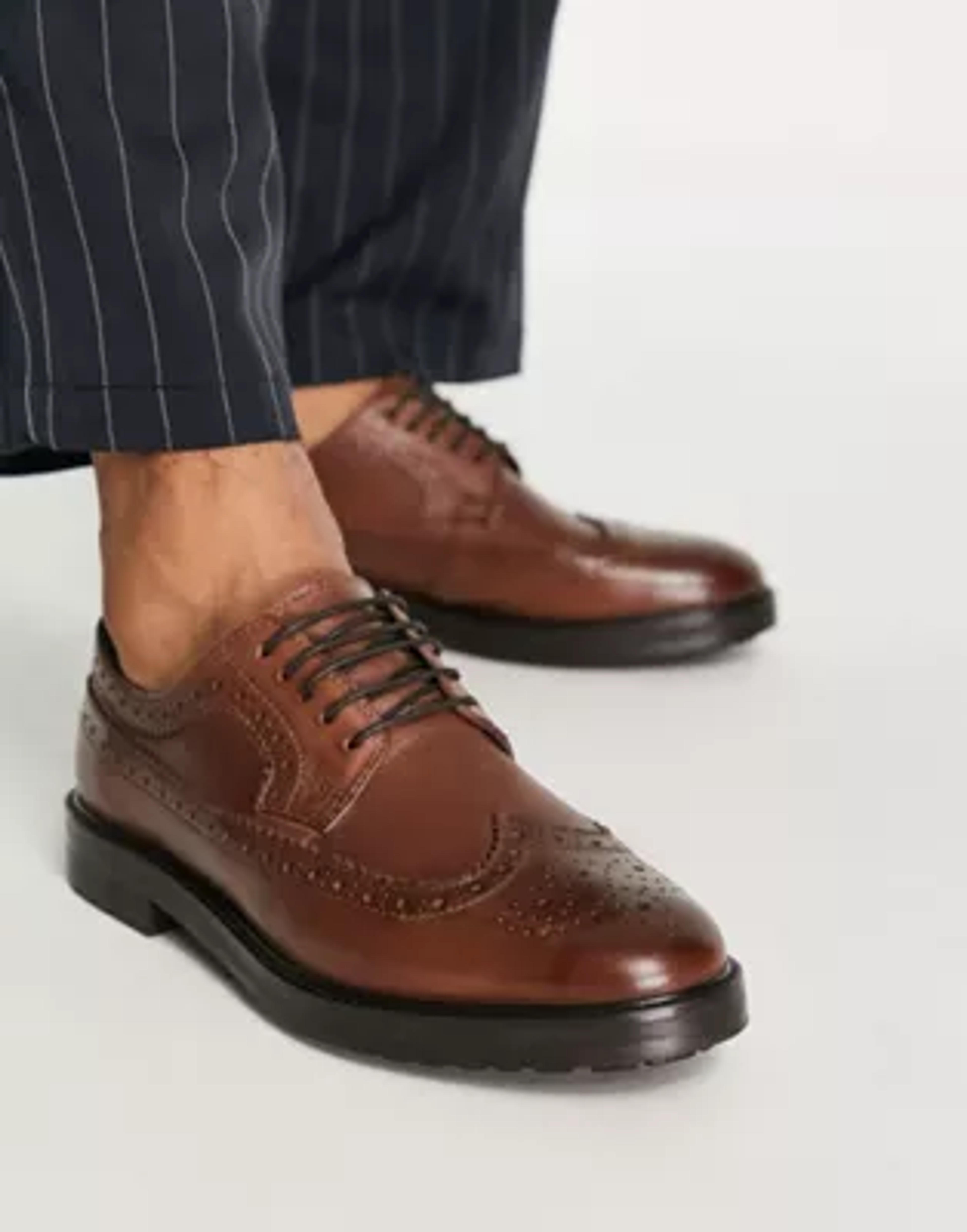 ASOS DESIGN brogue shoes with chunky sole in brown leather | ASOS