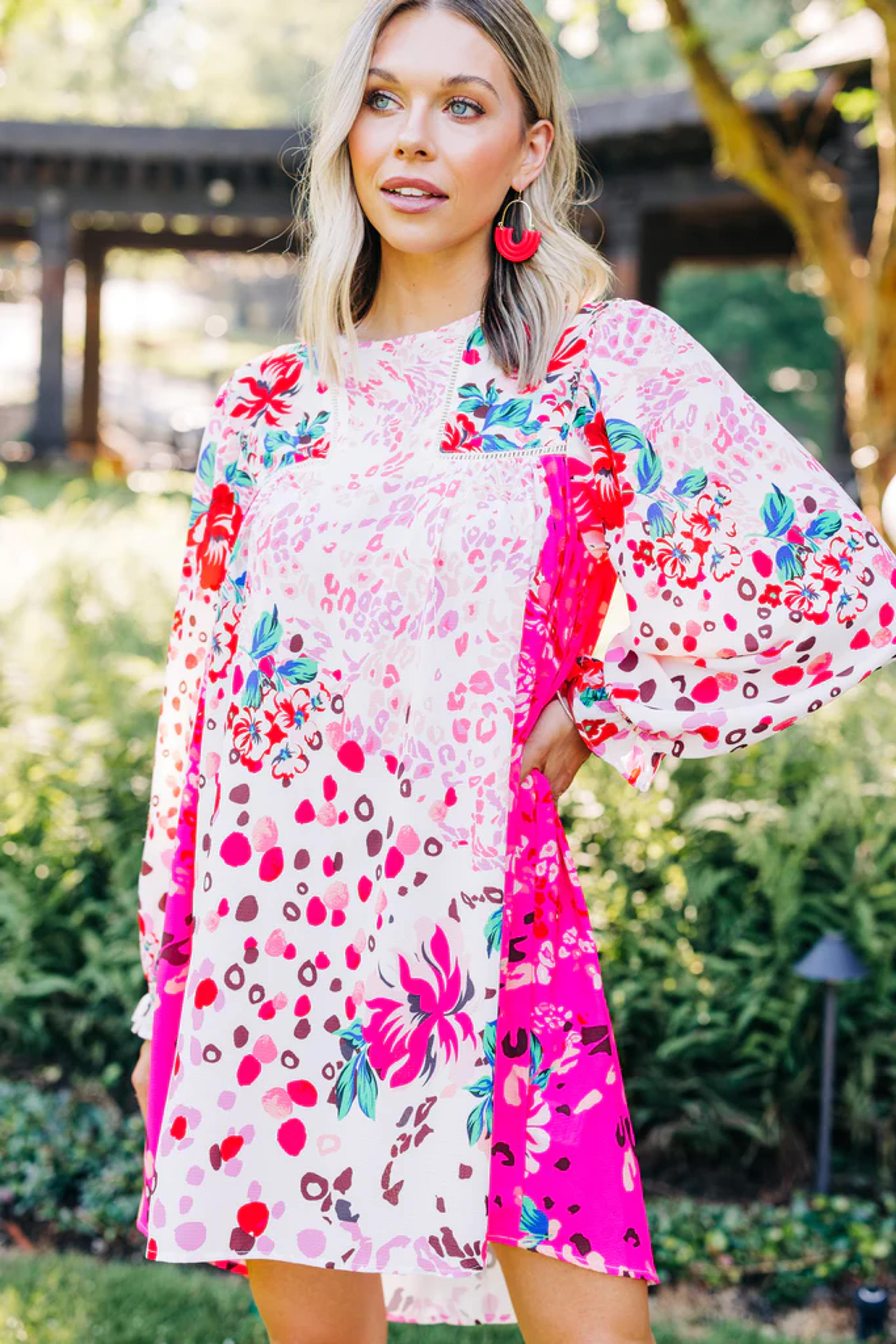 Vibrant Fuchsia Pink Mixed Print Dress - Women's Spring Dresses – Shop The Mint