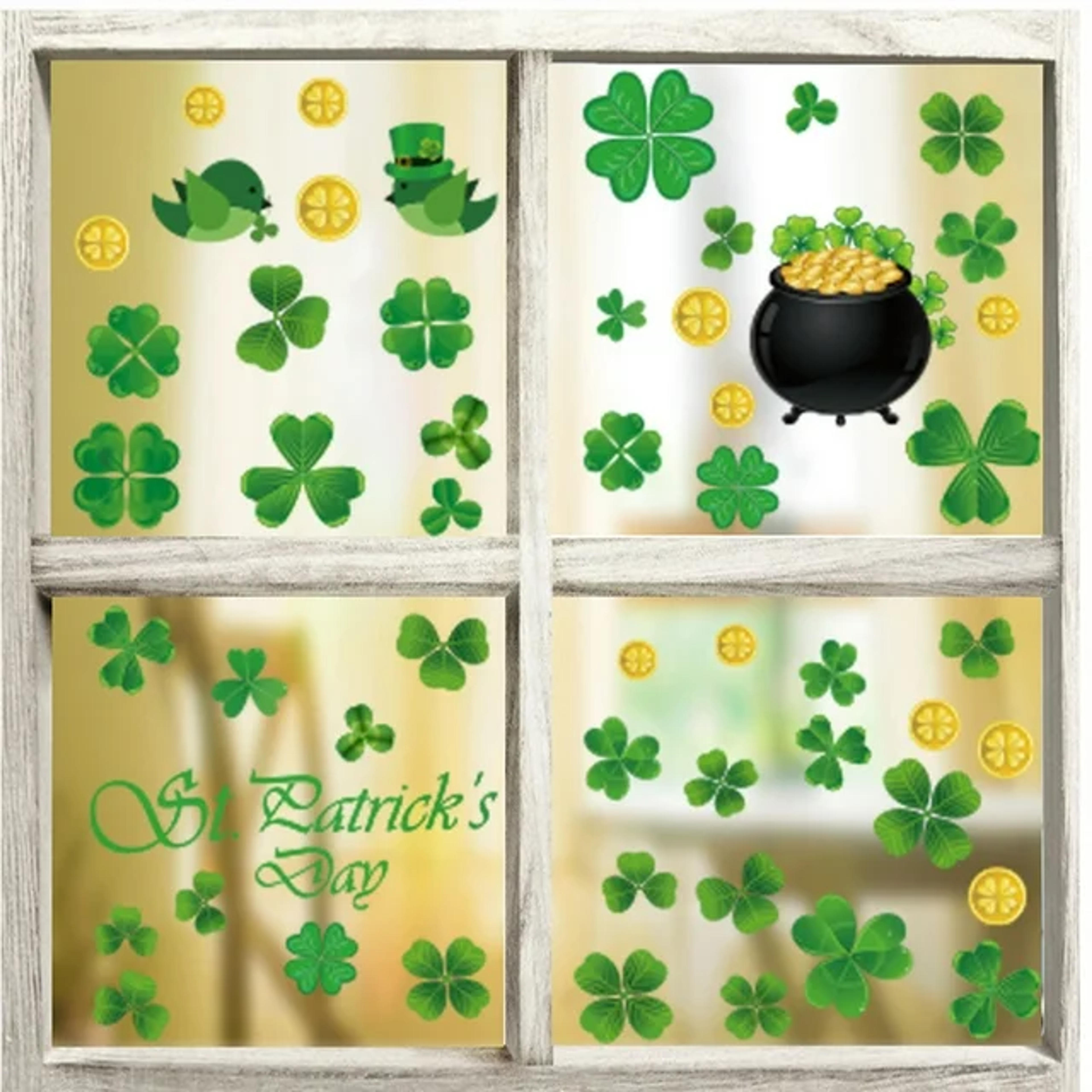 2024 St Patricks Day Window Clings Decorations, Green Shamrock Decals for Holiday Party Supplies Accessories - Walmart.com