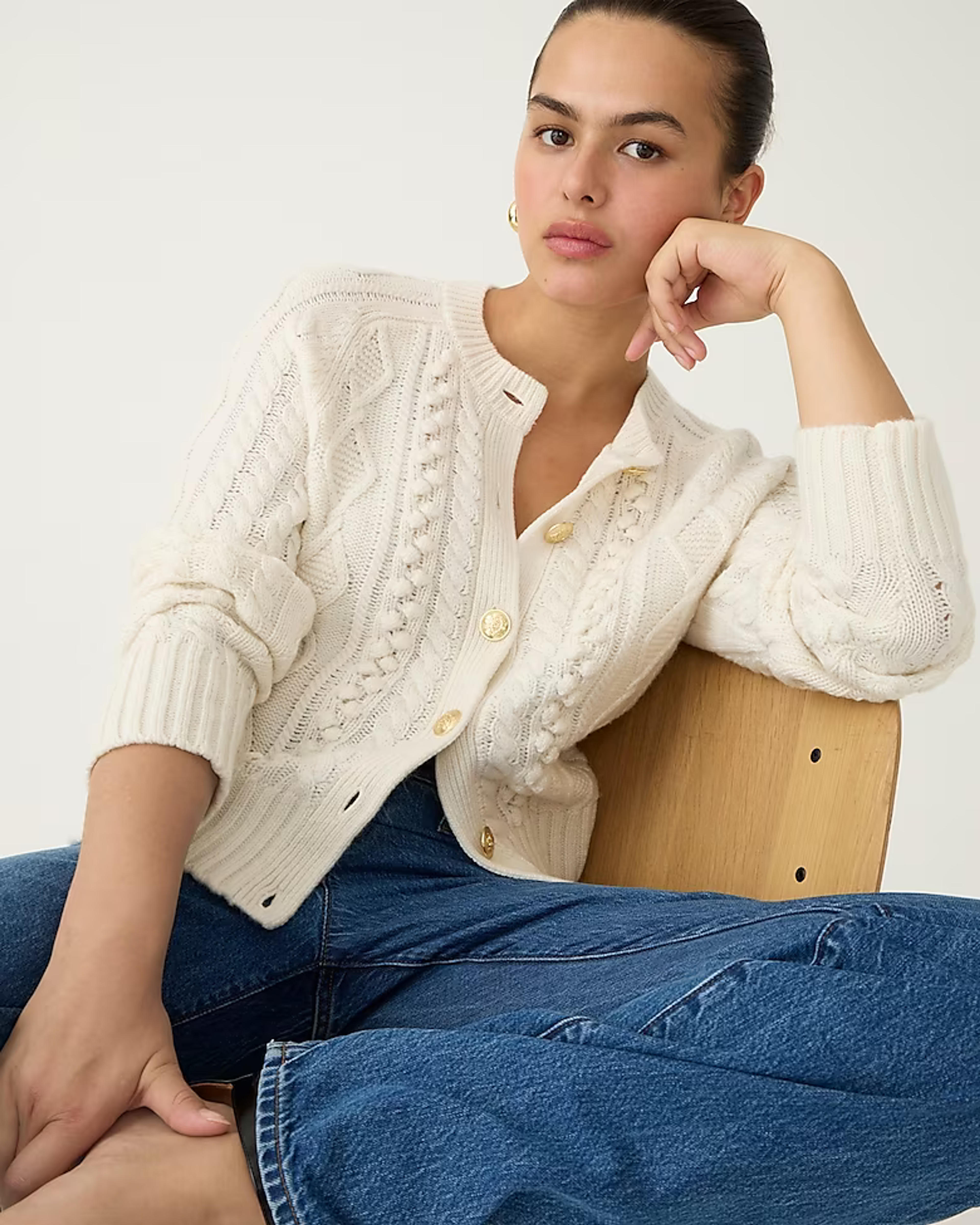 J.Crew: Cable-knit Cardigan Sweater For Women