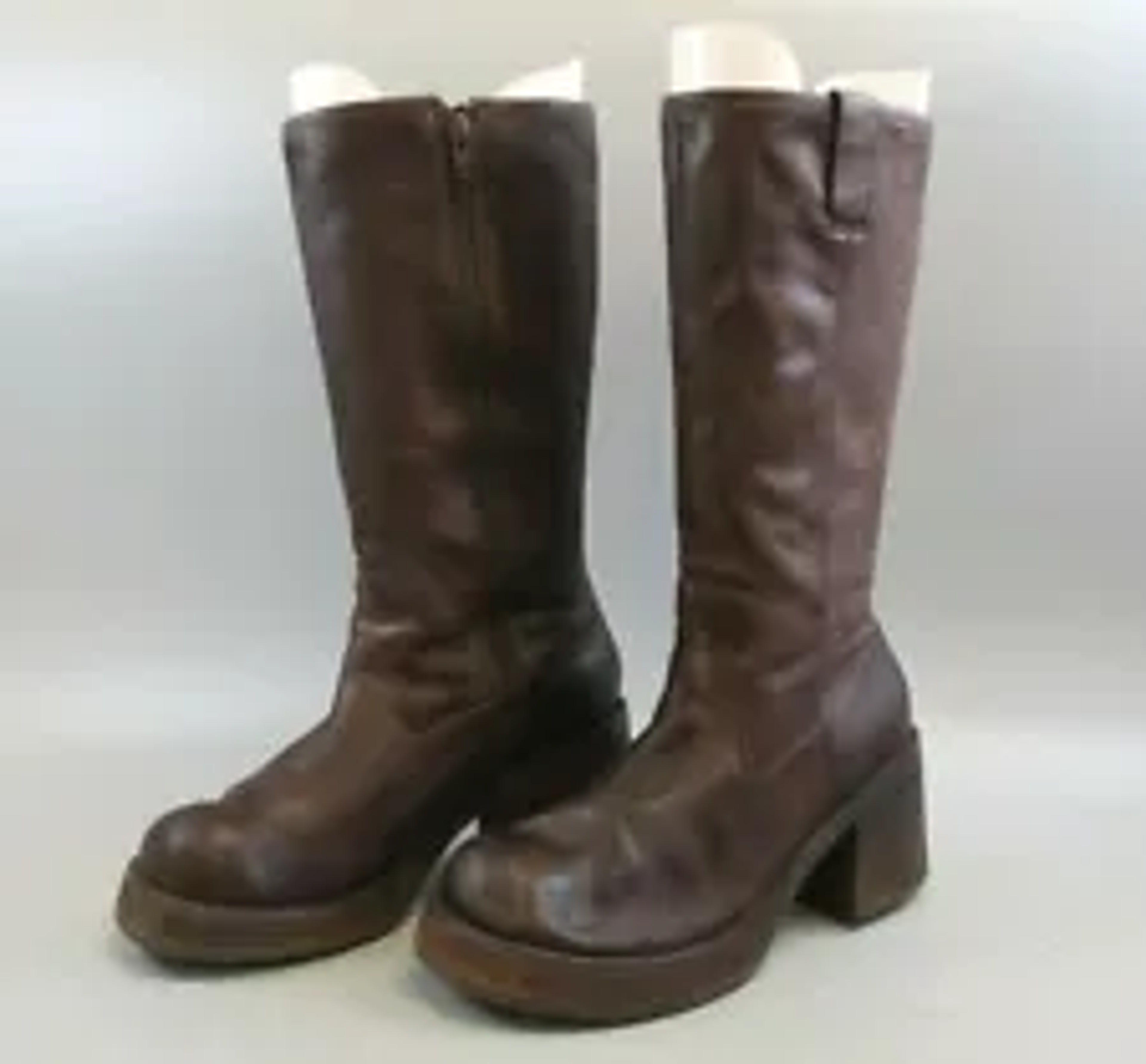 VTG CANDIE'S BROWN LEATHER FASHION TALL CHUNKY HEEL BOOTS WOMENS SZ 8.5M | eBay