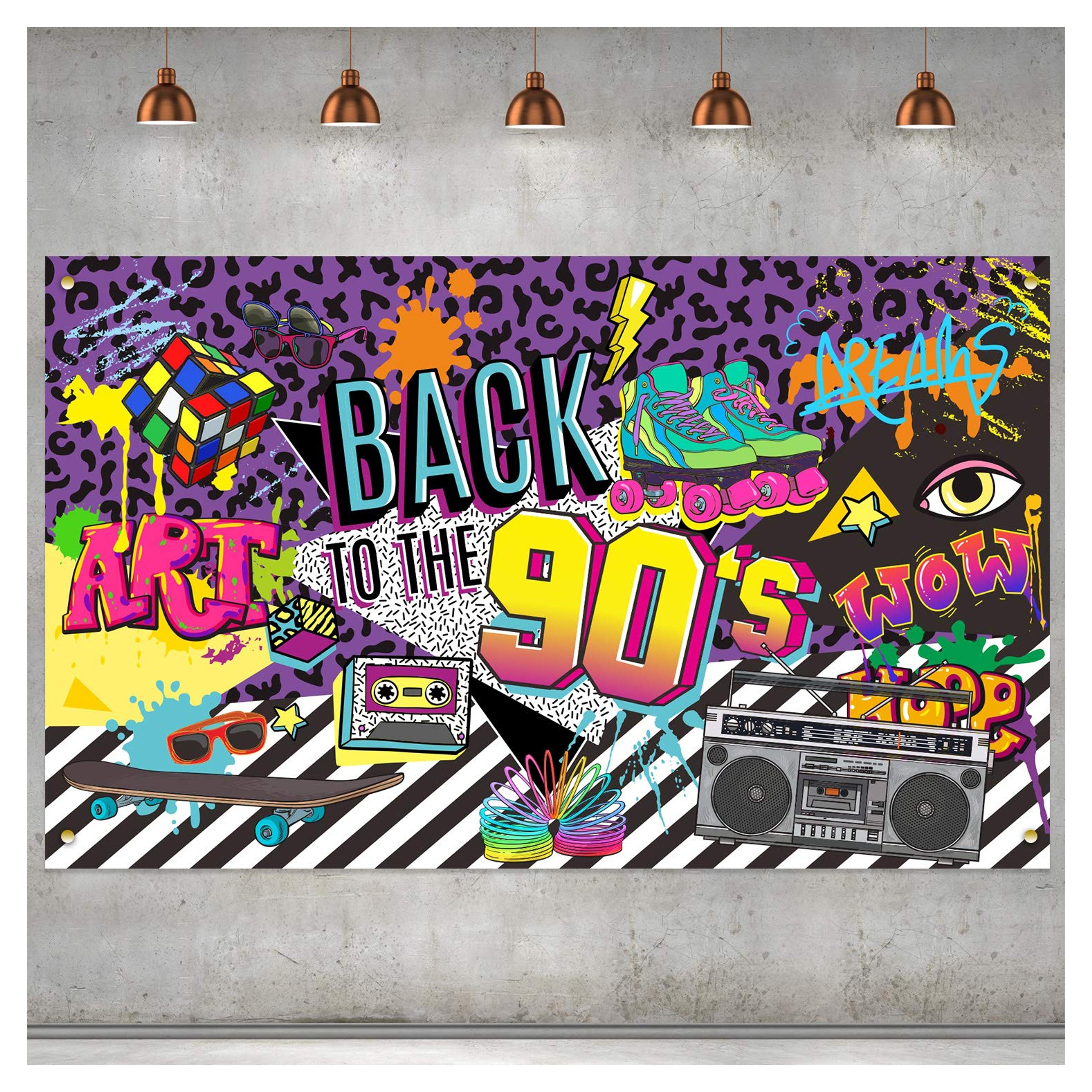 Amazon.com: 90s Theme Backdrop Hip Hop Graffiti Back to 90's Party Banner Background 71x43.3 Inch Fabric Wall Table Decorations Photo Booth Props : Home & Kitchen