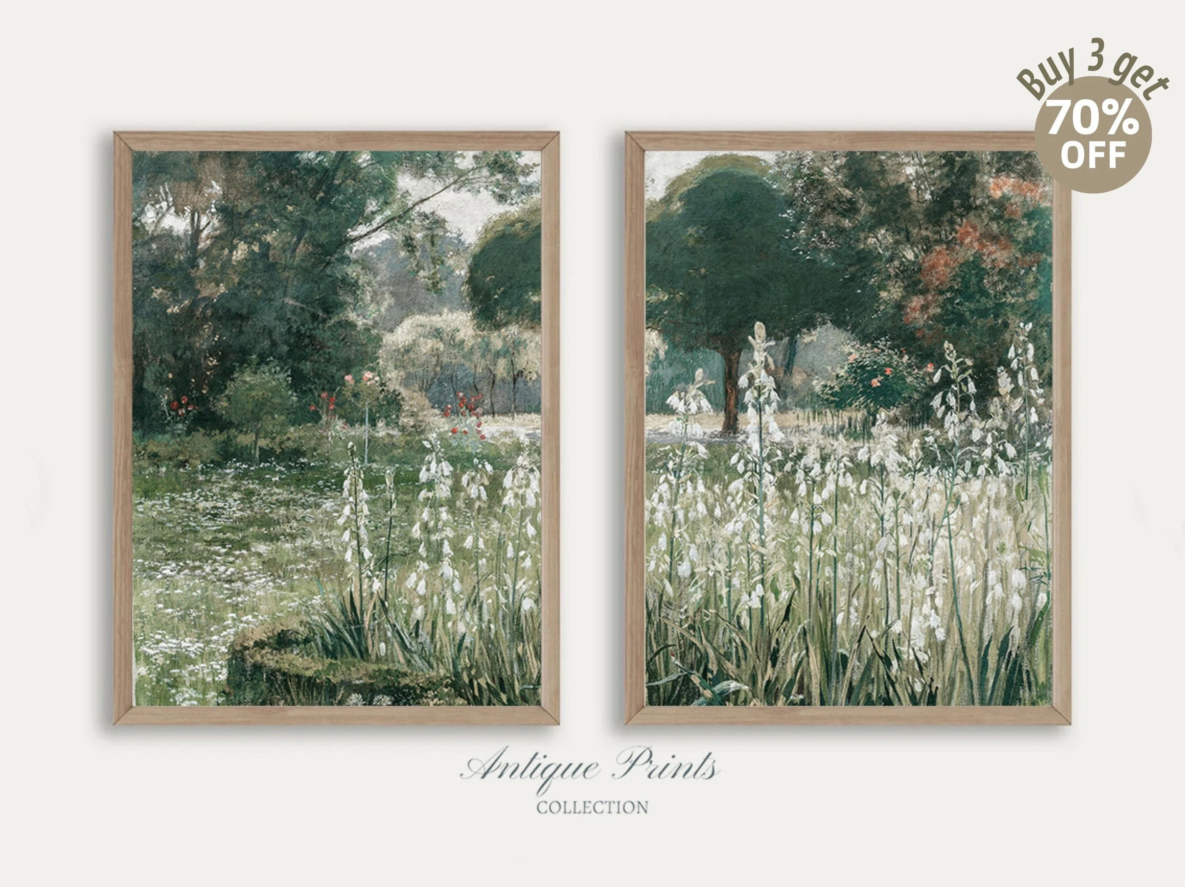 Spring Country 2 Pieces Vintage Wall Art Wildflower Field Set