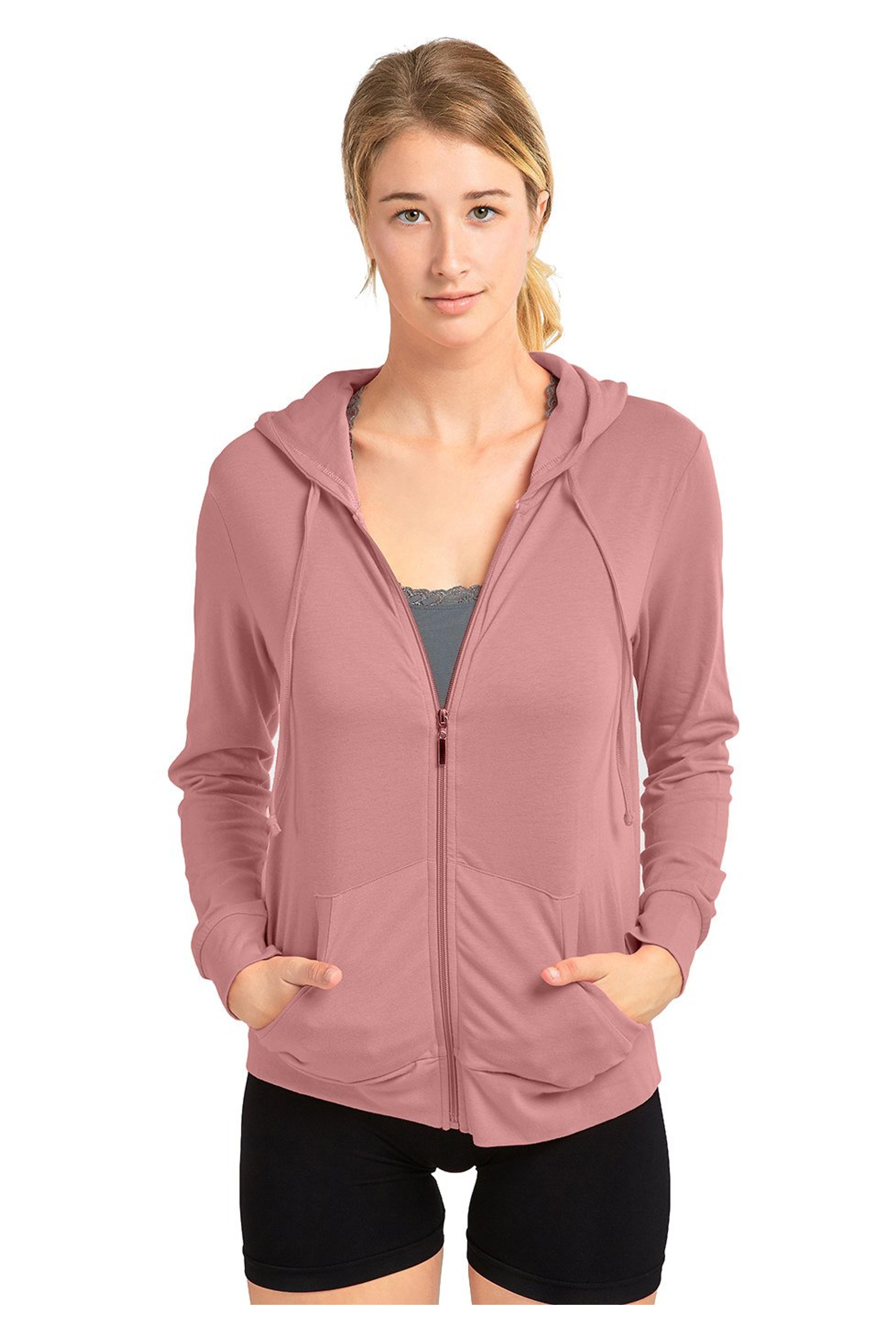 Women's Thin Cotton Zip Up Hoodie Jacket (S, Black) at Amazon Women’s Clothing store