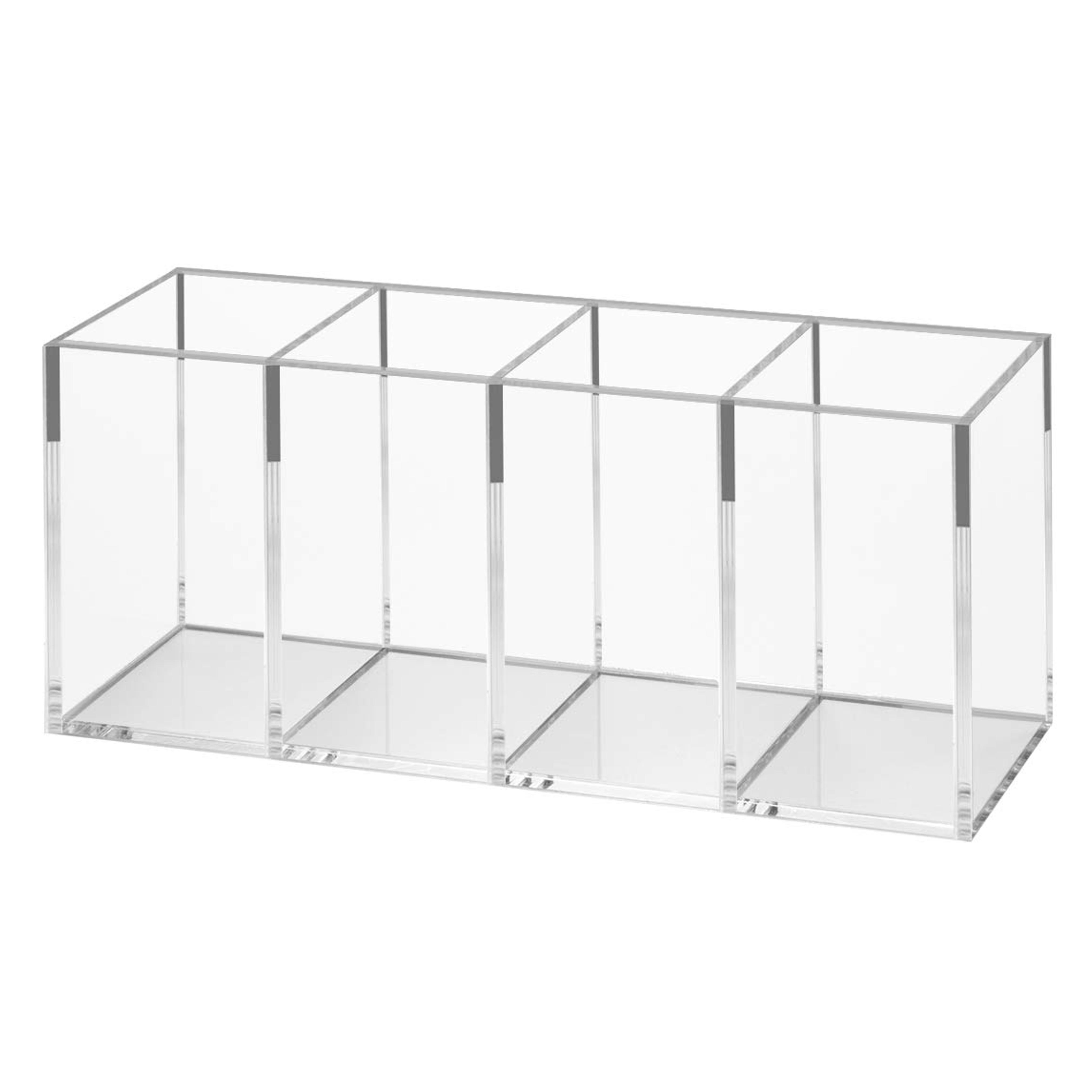 NIUBEE Acrylic Pen Holder 4 Compartments, Clear Pencil Organizer Cup for Countertop Desk Accessory Storage