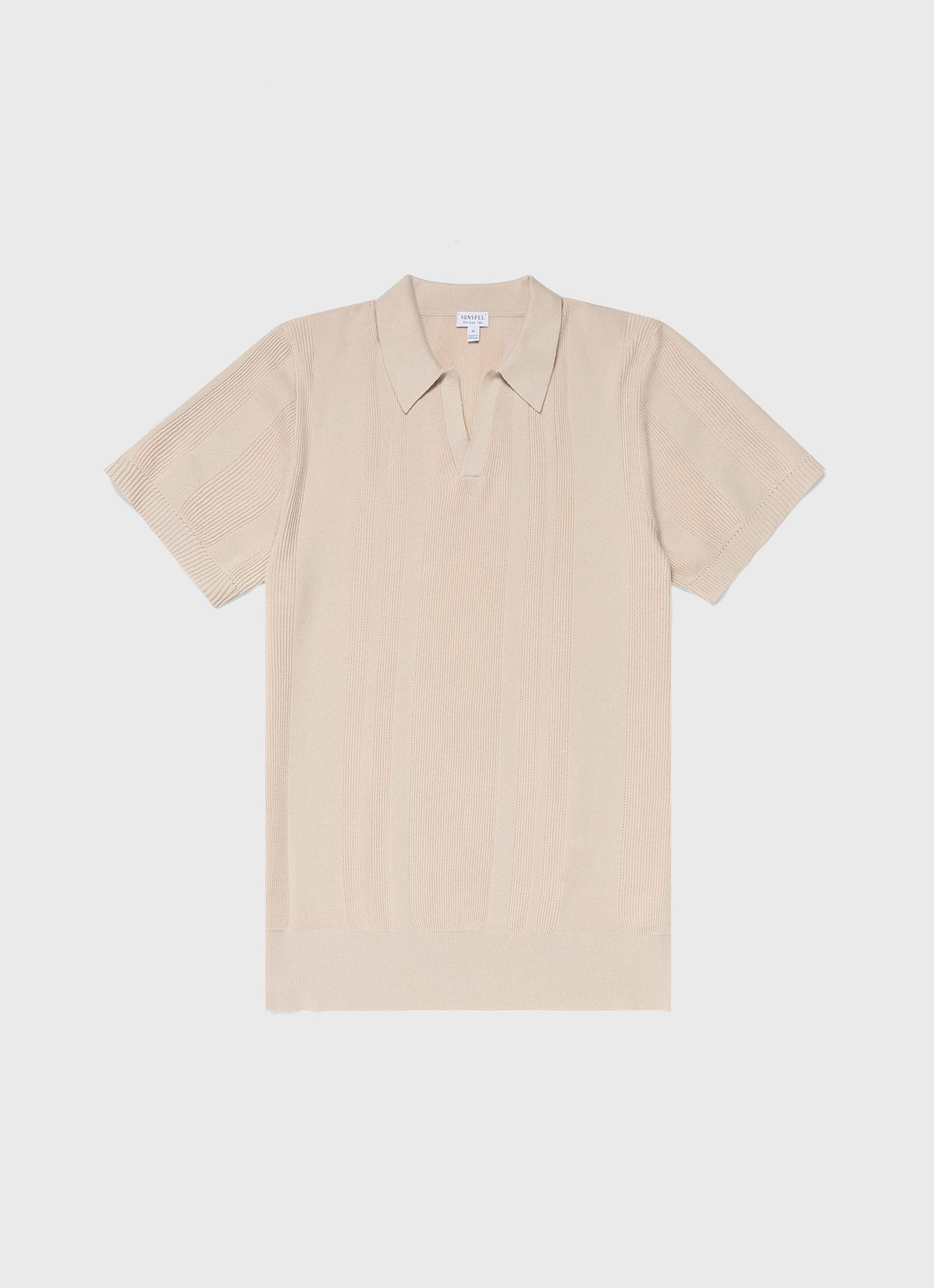 Men's Stripe Knit Polo Shirt in Beige | Sunspel