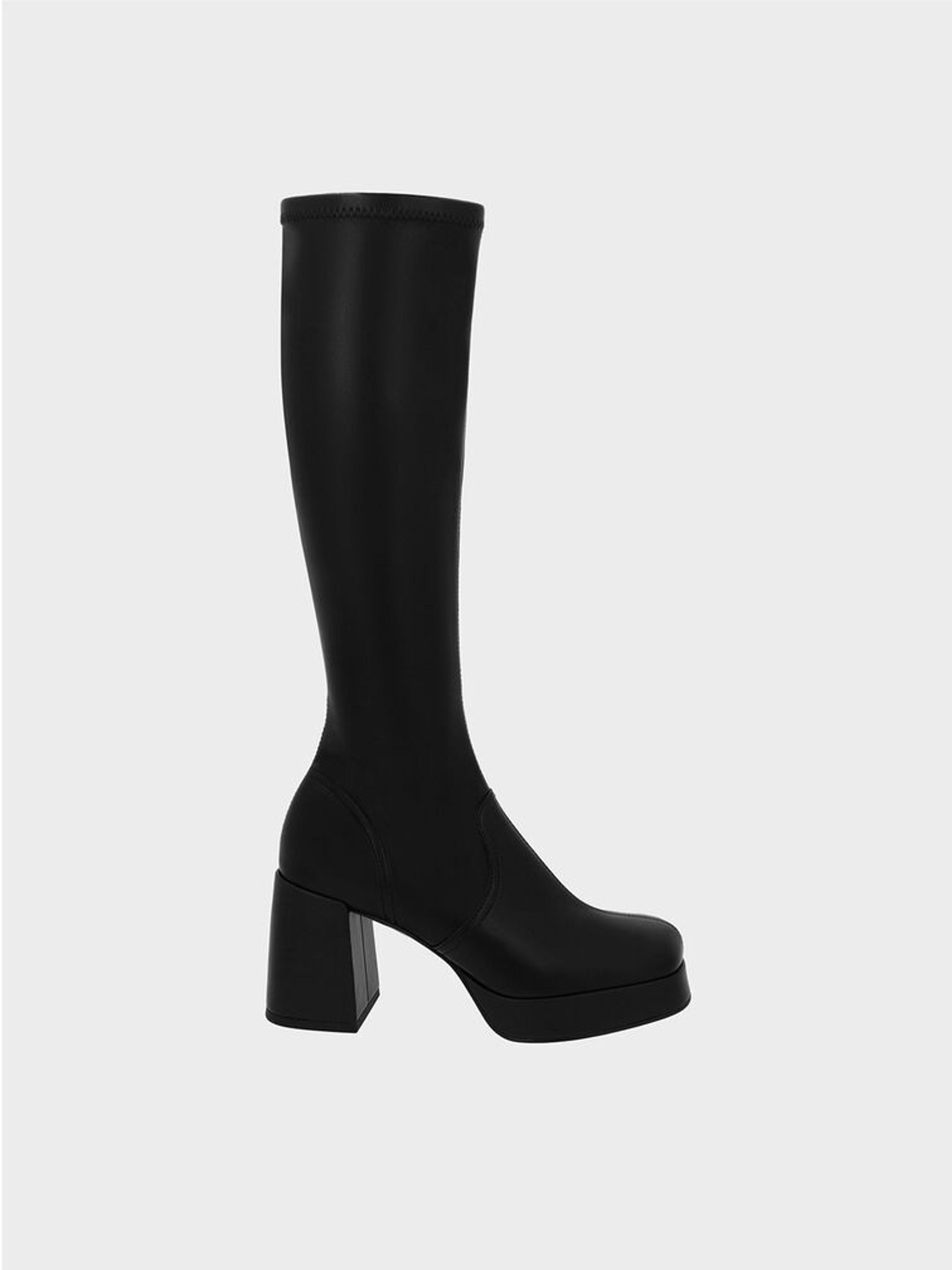 Black Evie Platform Block-Heel Knee-High Boots - CHARLES & KEITH CA