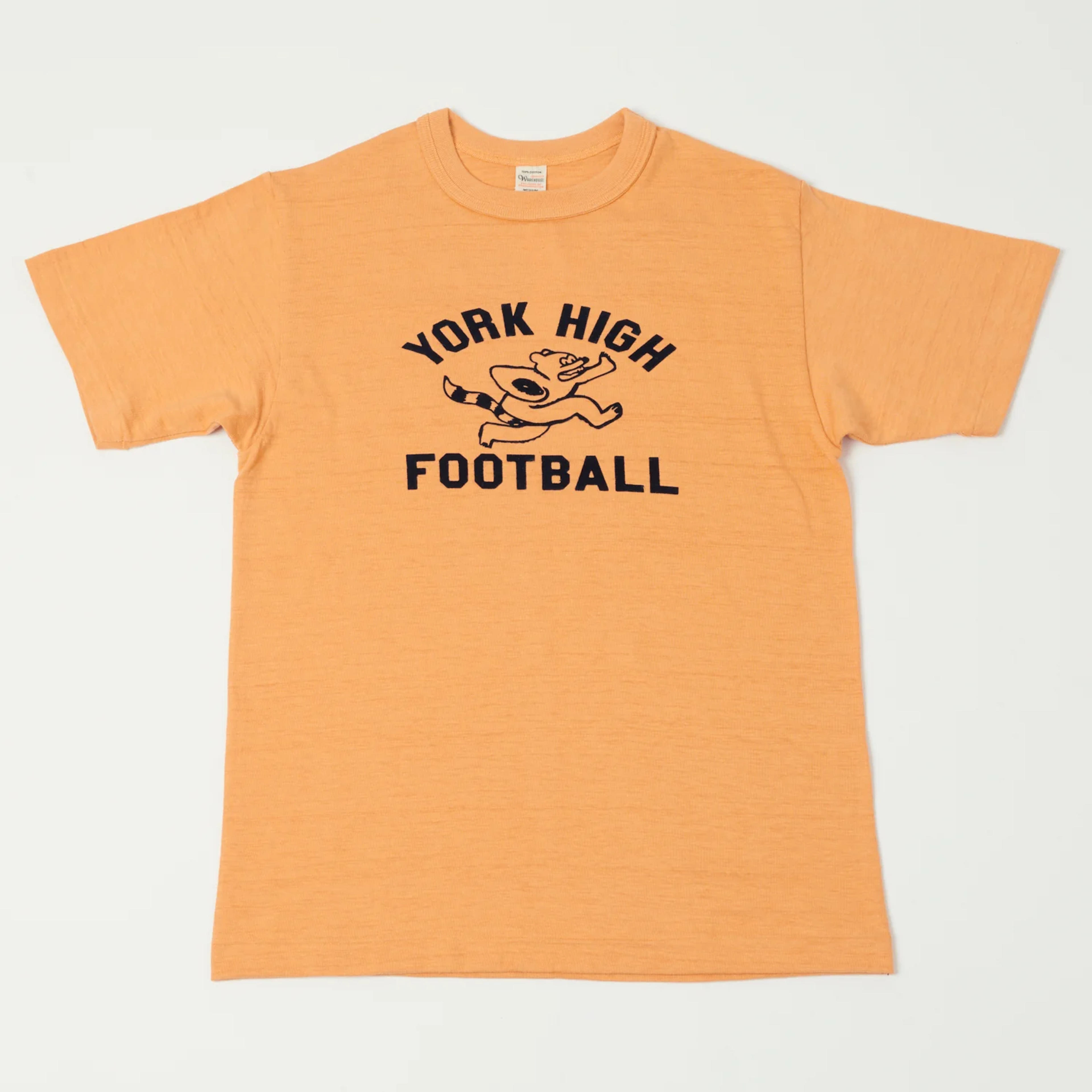 Warehouse 4601 'York High' Flock Print Tee - Orange | Son of a Stag