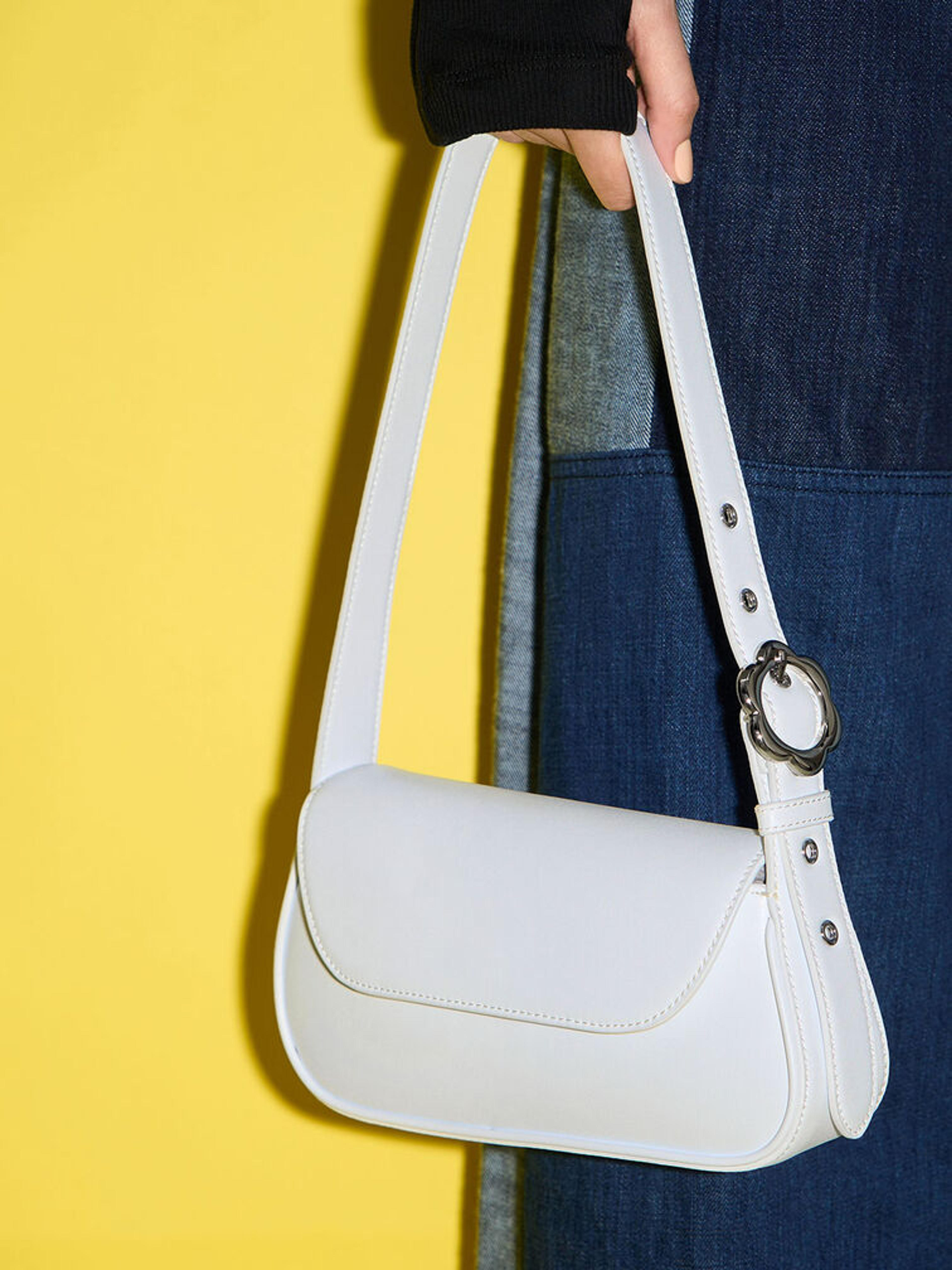 White Petra Asymmetrical Front Flap Bag - CHARLES & KEITH CA