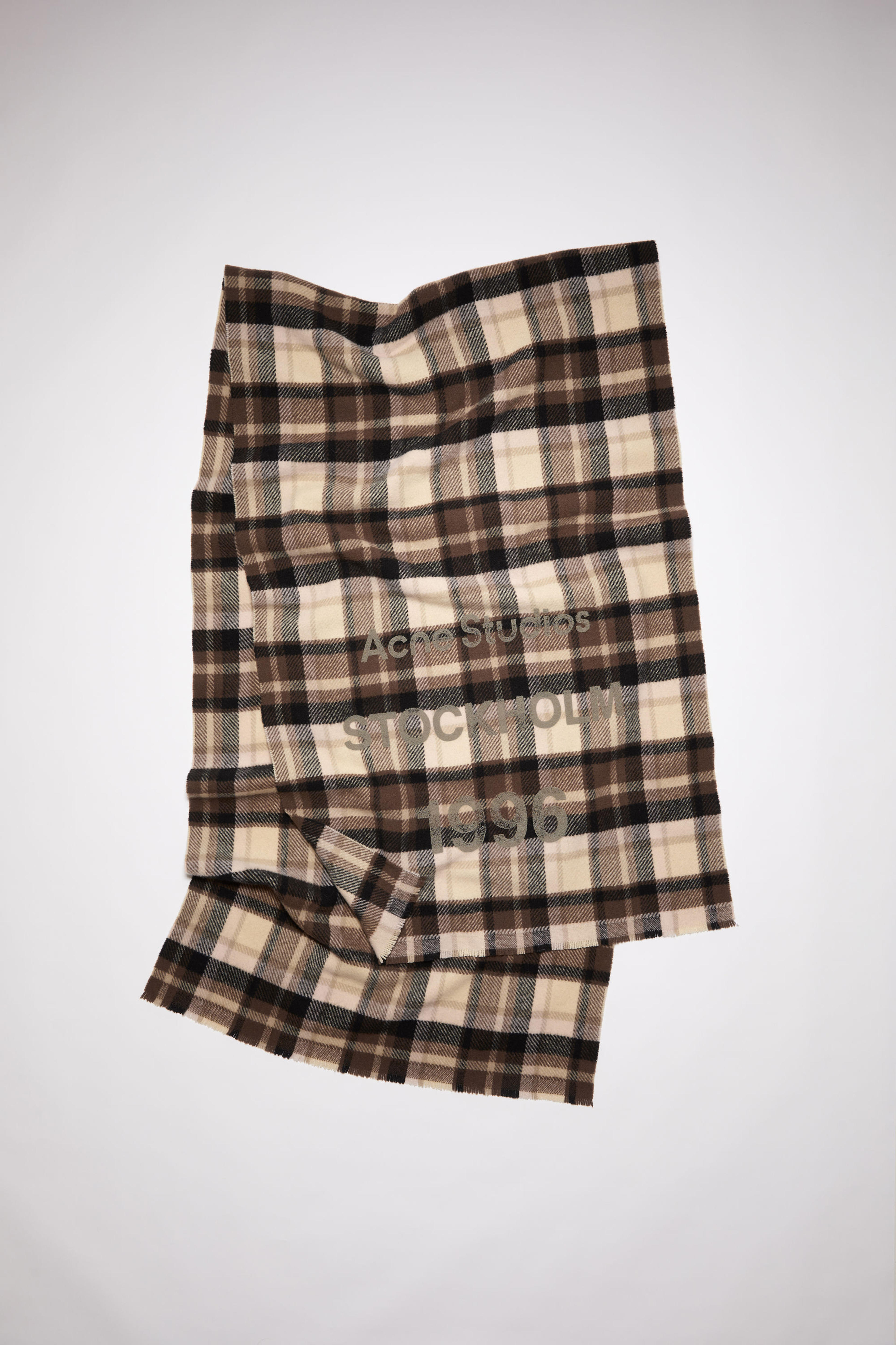 Acne Studios - Wool logo print checked scarf - Brown/beige