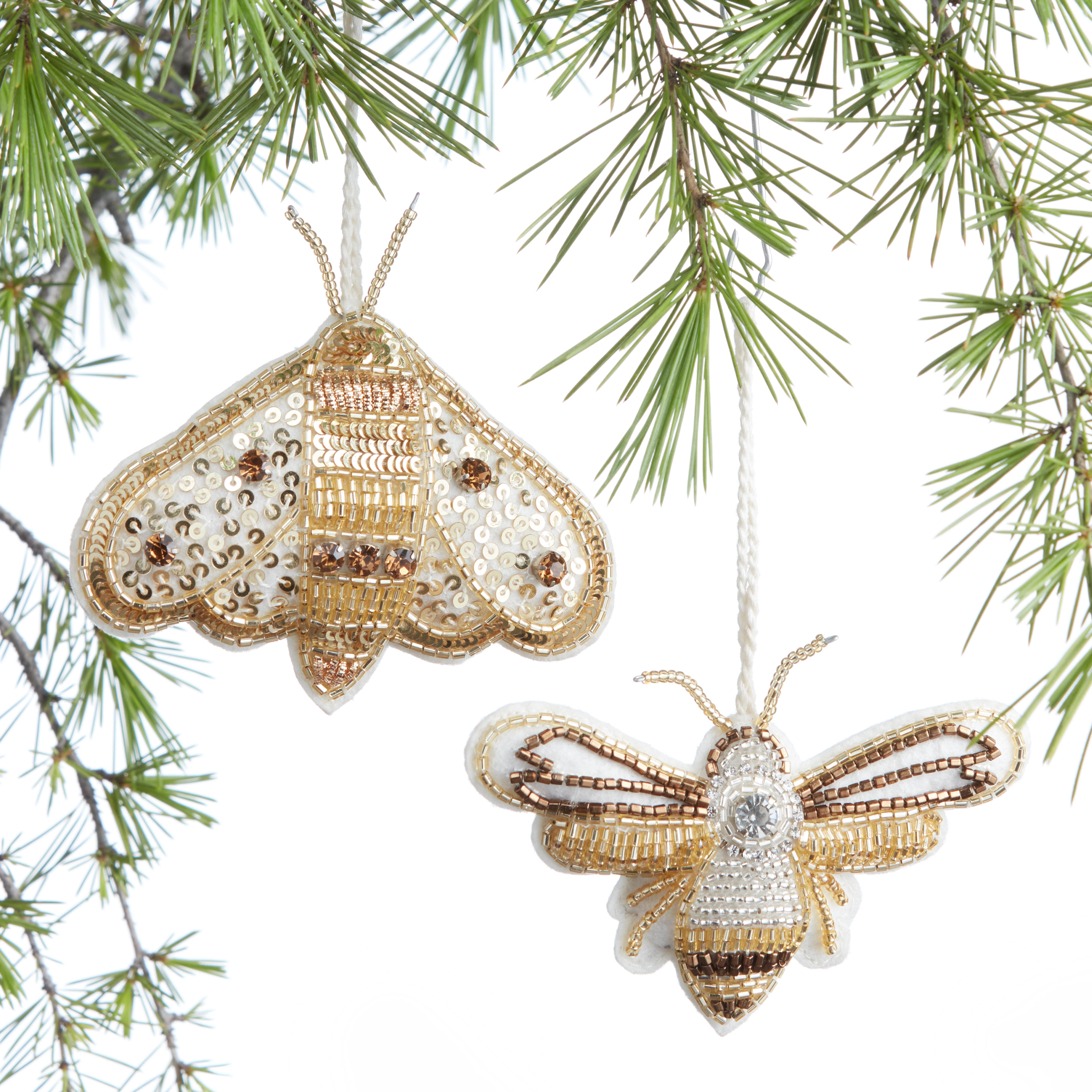 Beaded Wool Bug Ornaments Set Of 2
