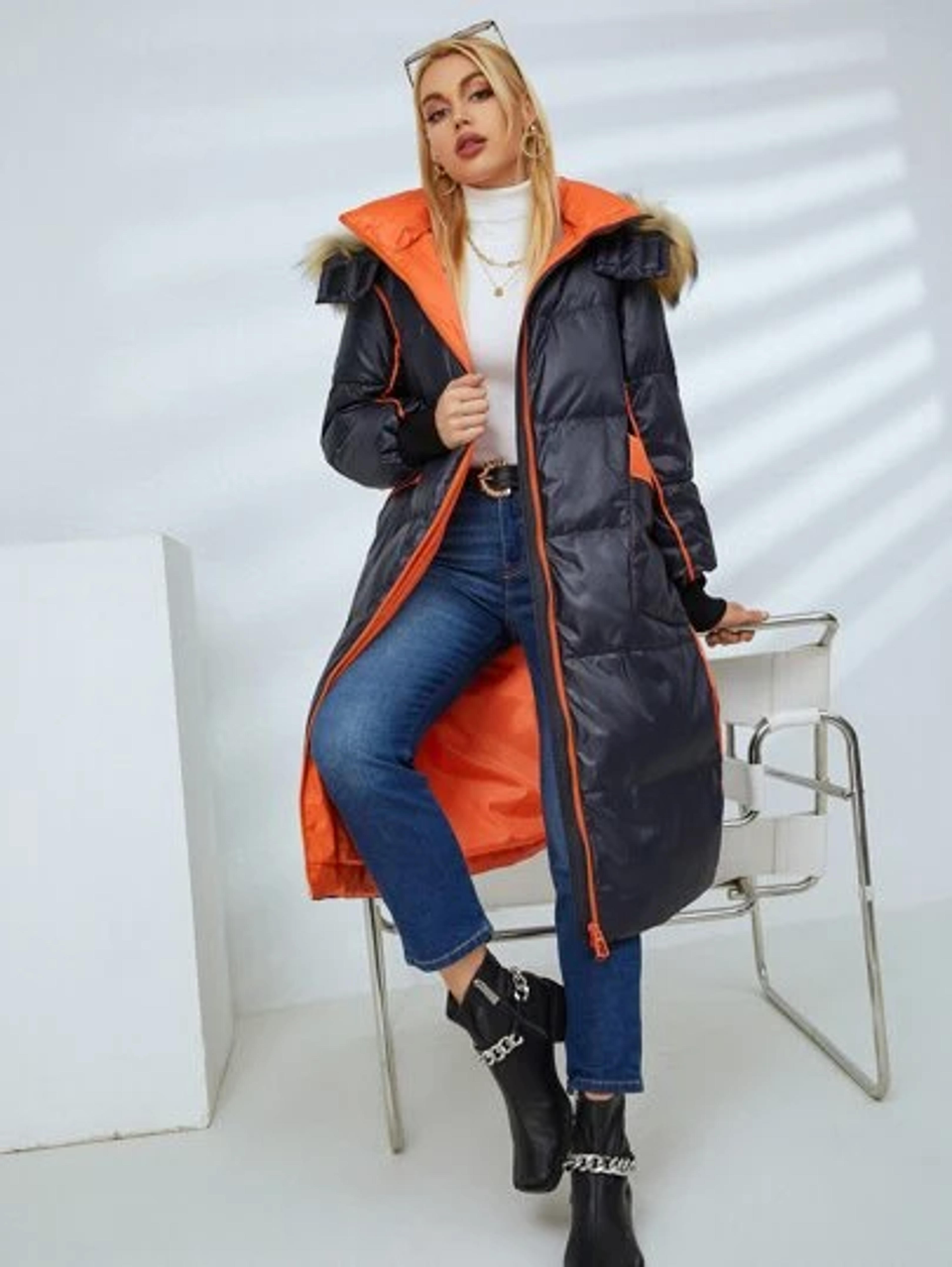 SHEIN X TheBoxMethod Slogan Graphic Colorblock Flap Pocket Zipper Hooded Puffer Coat | SHEIN USA