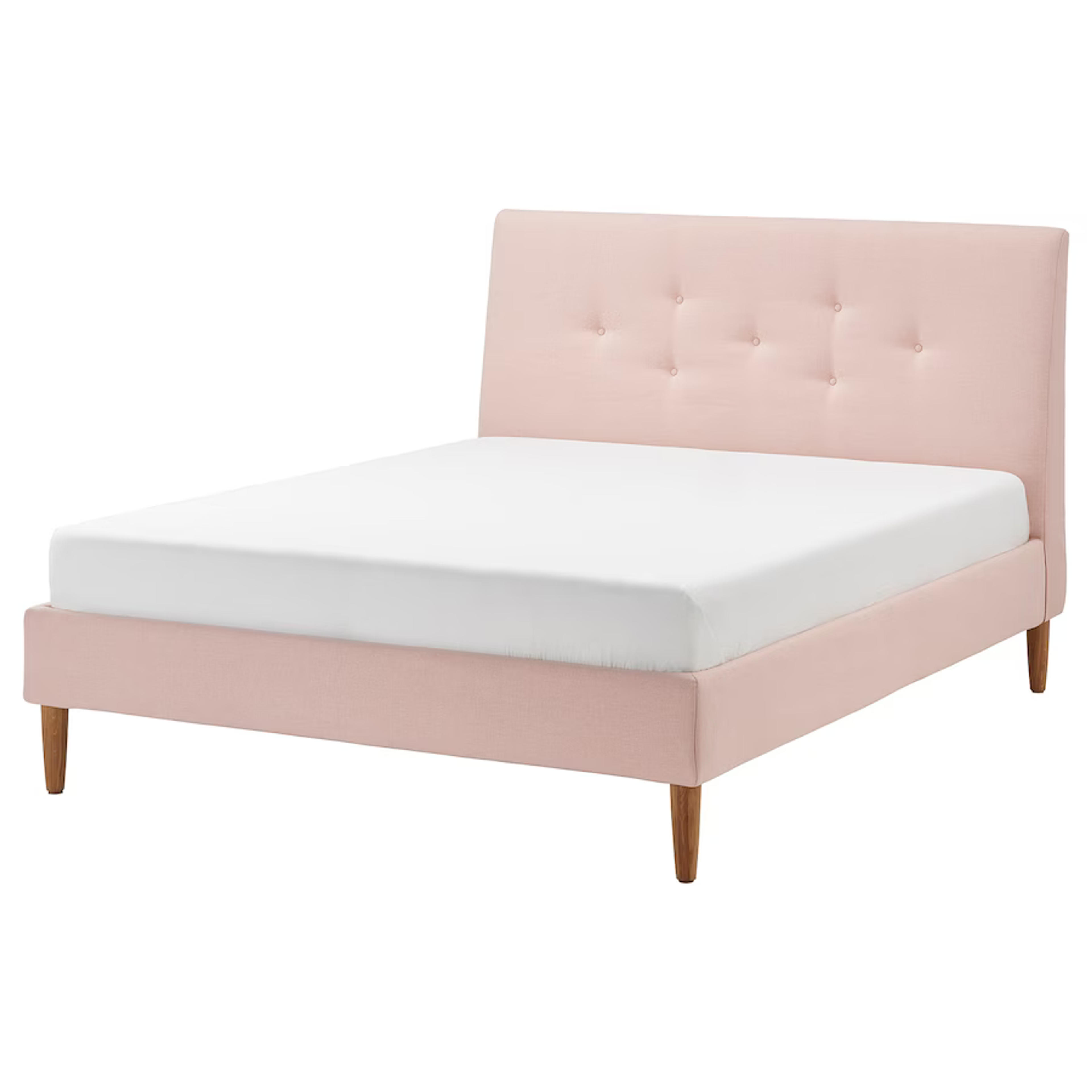 IDANÄS Upholstered bed frame, Gunnared pale pink, Queen - IKEA