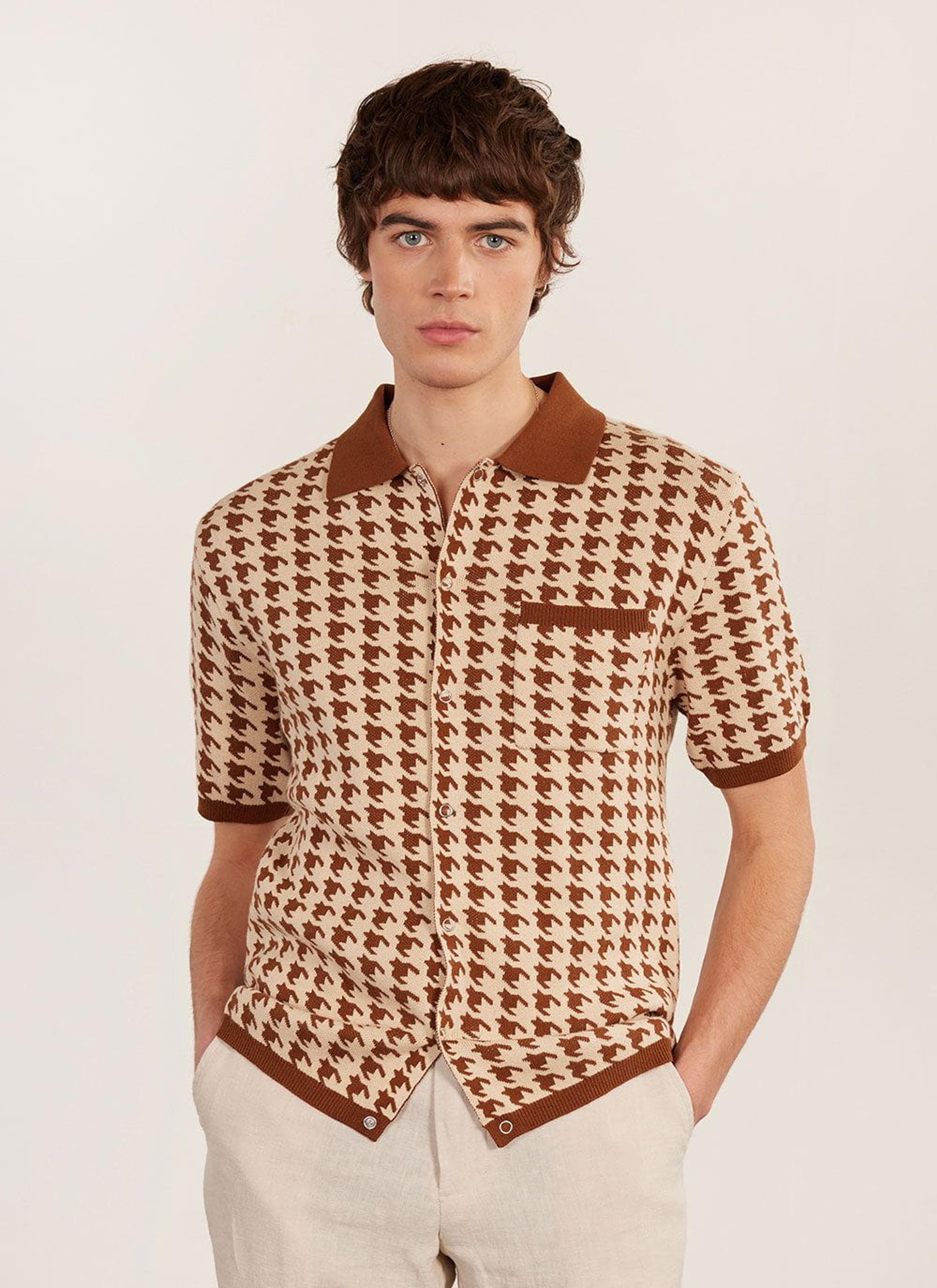Houndstooth Knitted Shirt | Percival x Ilaria | Cream with Espresso | Percival Menswear