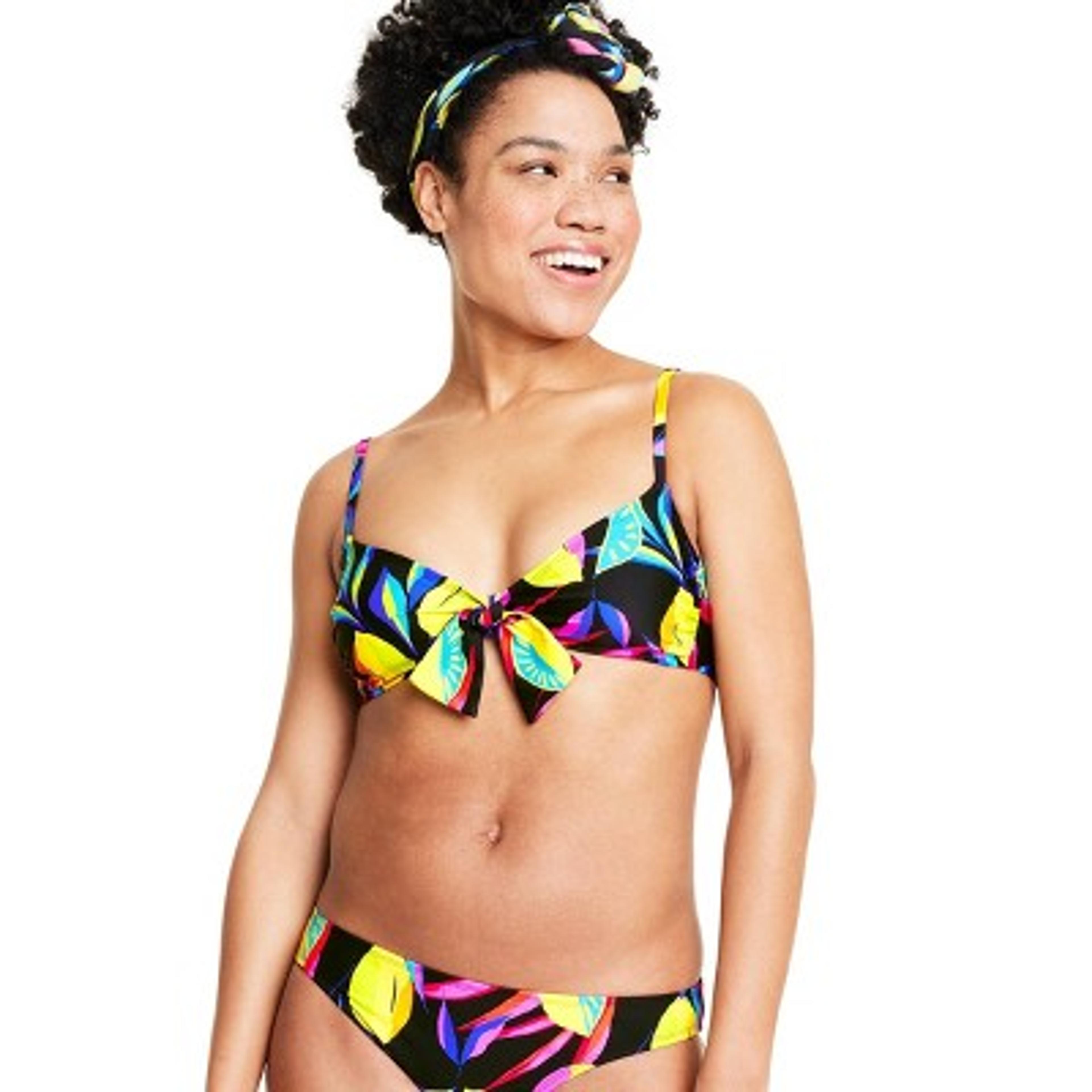 Women&#39;s Lemon Print Tie-Front Bikini Top - Tabitha Brown for Target Black XXS