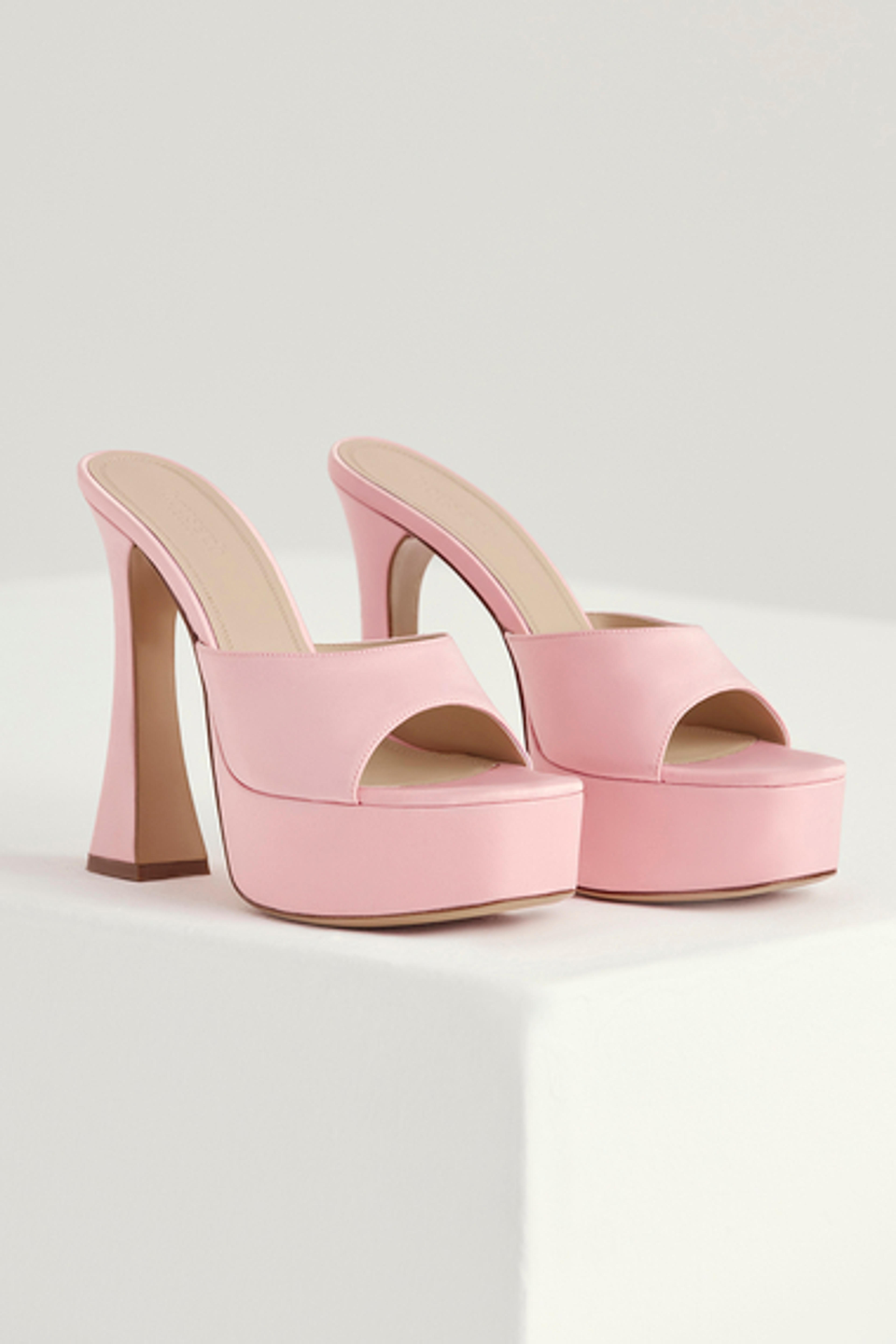 Shoes : 'Alessandra' Pink Satin Platform Mules