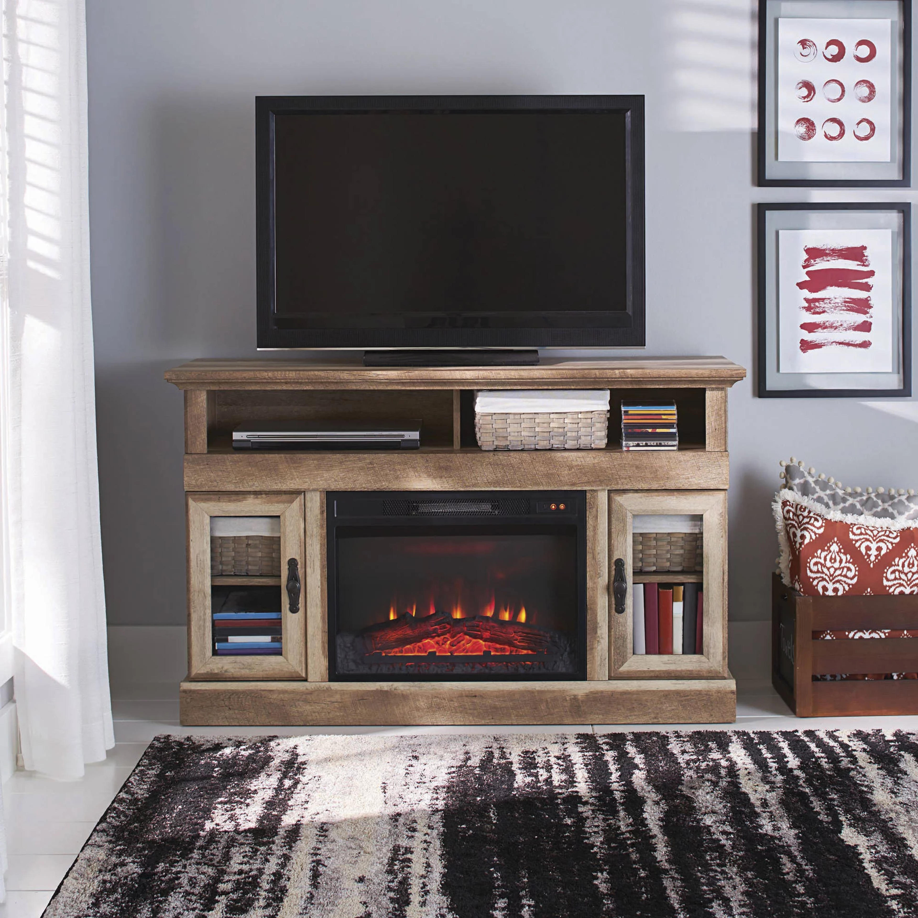 Better Homes & Gardens Crossmill Fireplace Media Console, for TVs up to 60", Weathered Pine Finish - Walmart.com