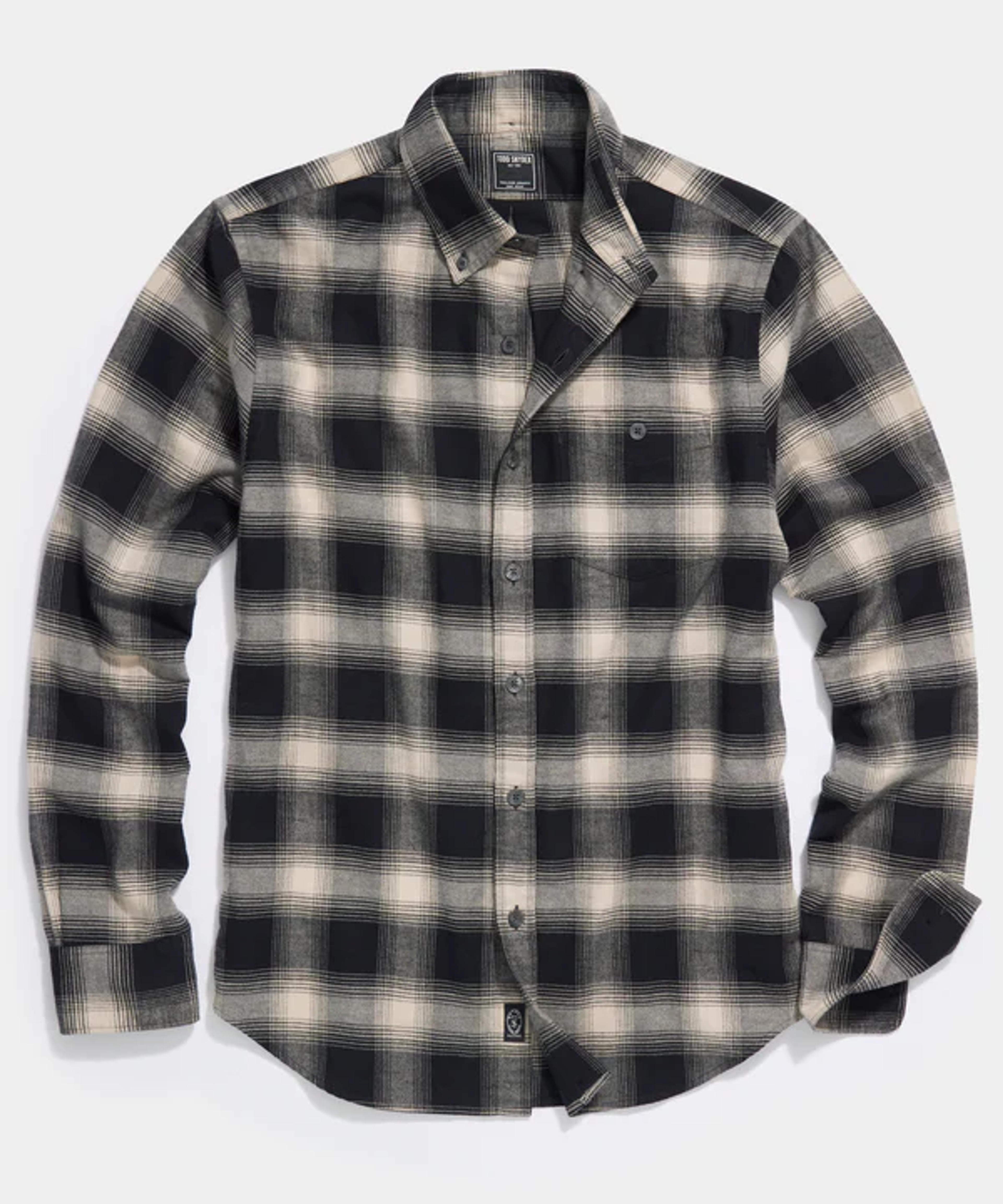 Black and White Ombre Plaid Flannel Button-Down Shirt - Todd Snyder