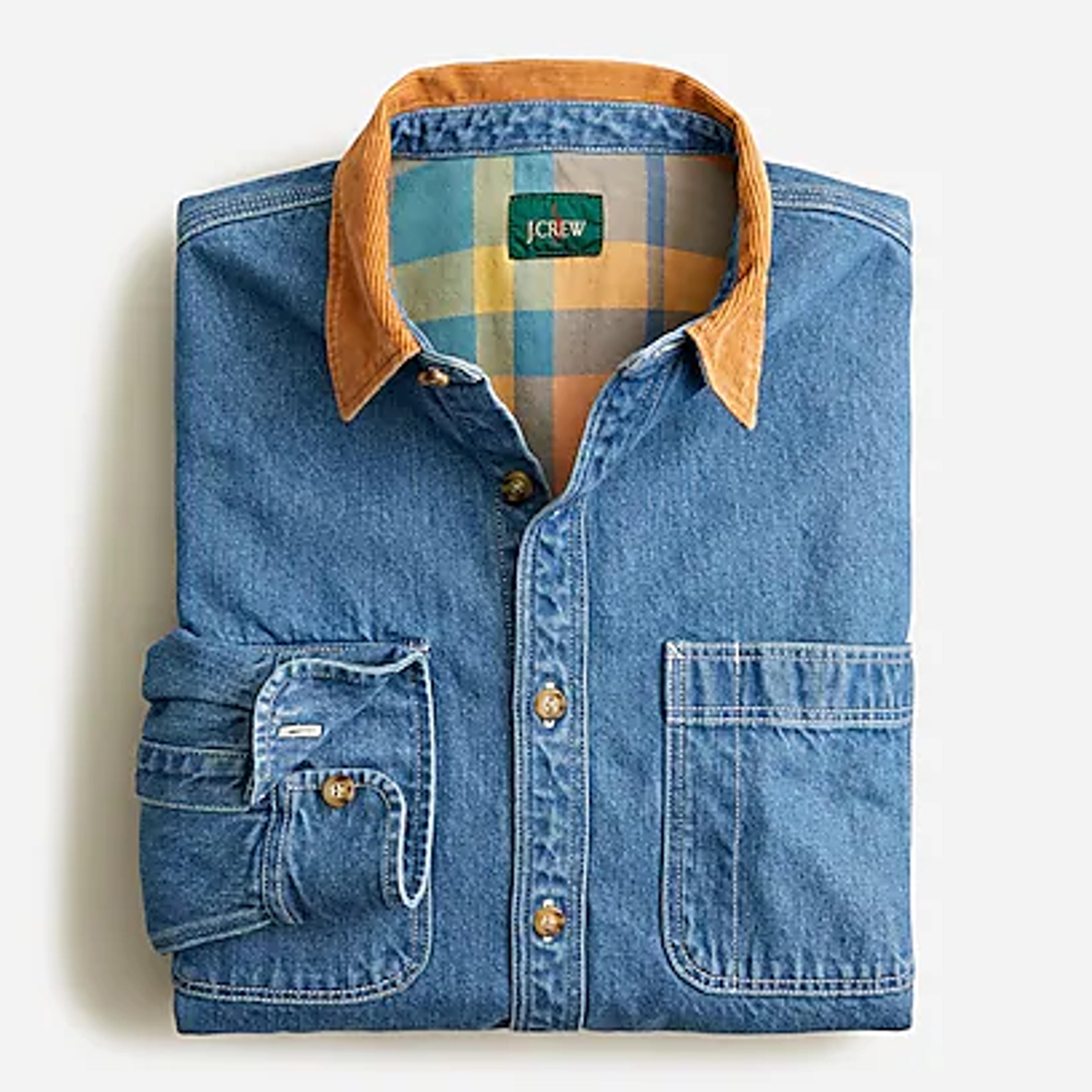 Flannel-lined denim workshirt