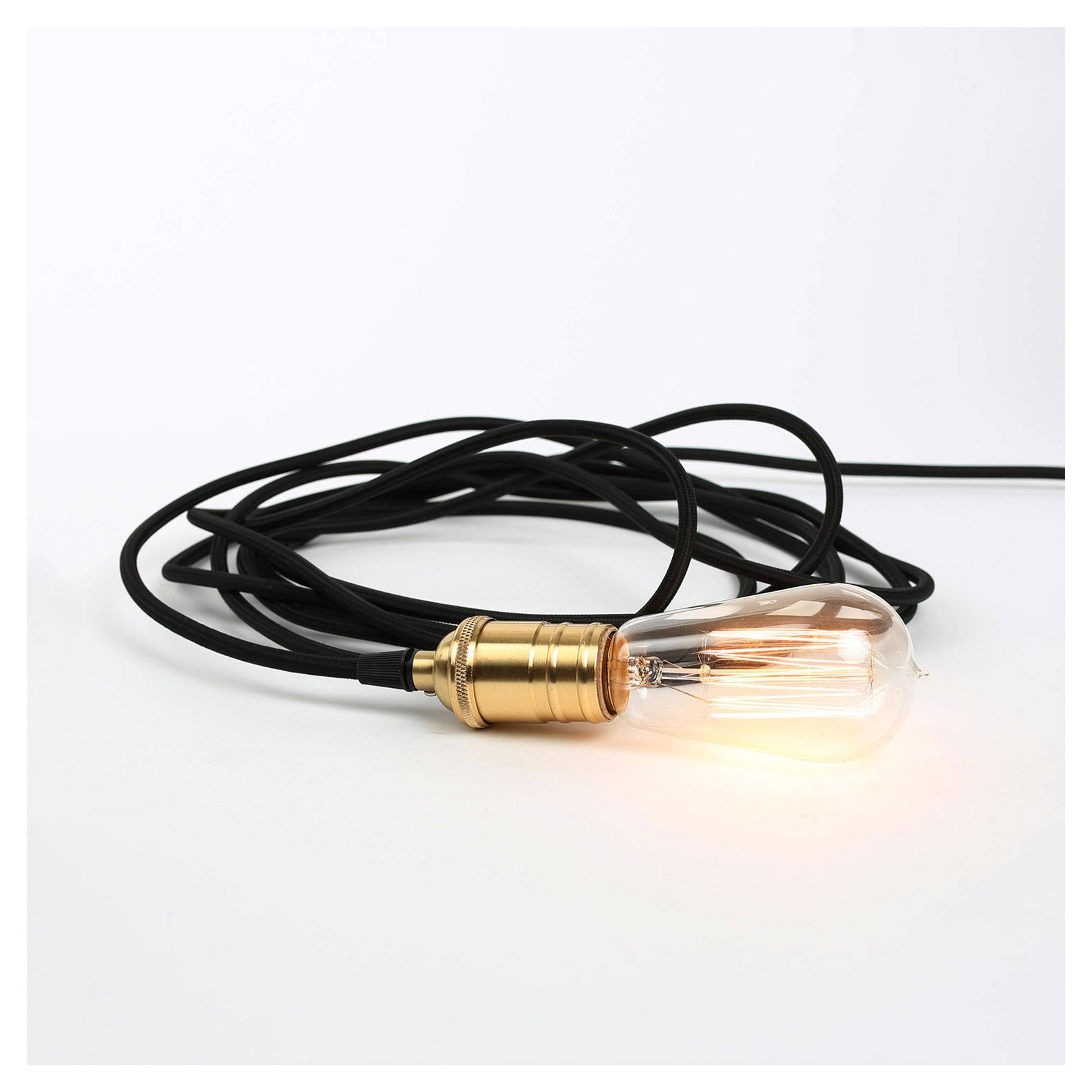 Single-bulb Plug-In Cord Pendant with Vintage Bulb, Black