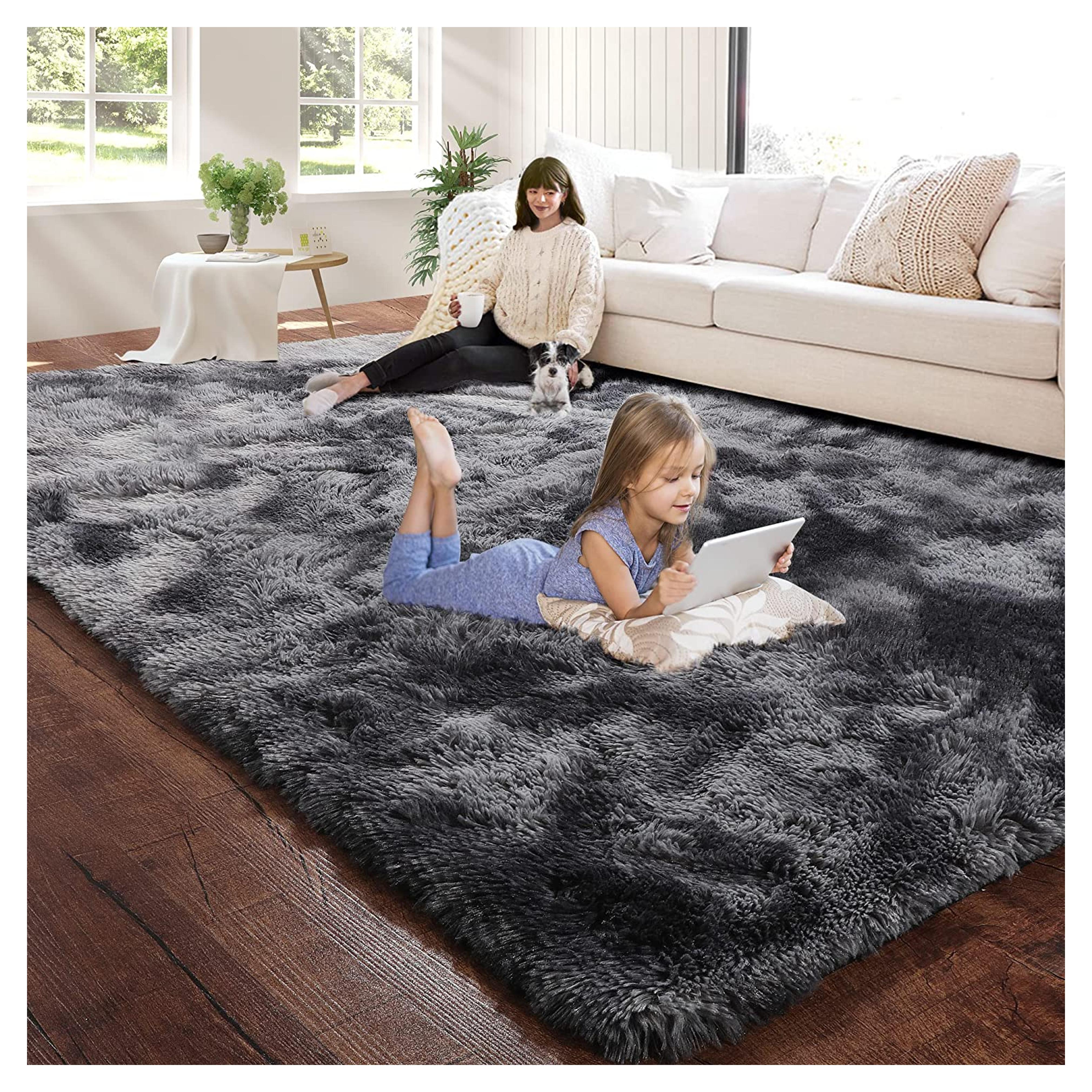 BSTLUV Dark Grey Fluffy Rugs for Bedroom,Abstract Indoor Carpet,3x5 Rug,Living Room Rug,Shag Area Rugs for Teen,Men,Boys Room,Dorm,Home Office Decor,Soft Fur Rug,Fuzzy Bedside Rug,Small Rug,Cool Rug