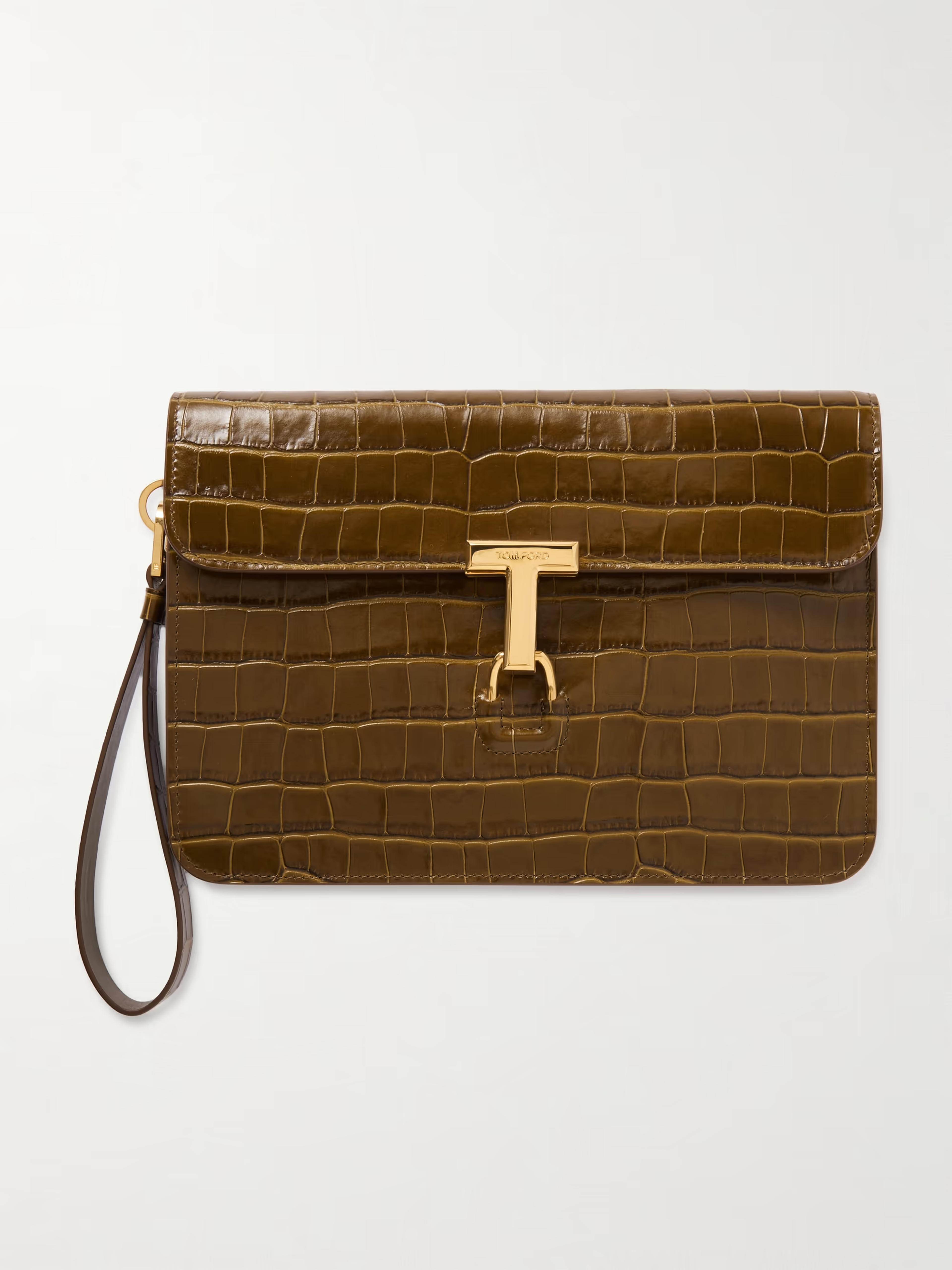 TOM FORD Glossed Croc-Effect Leather Pouch for Men | MR PORTER