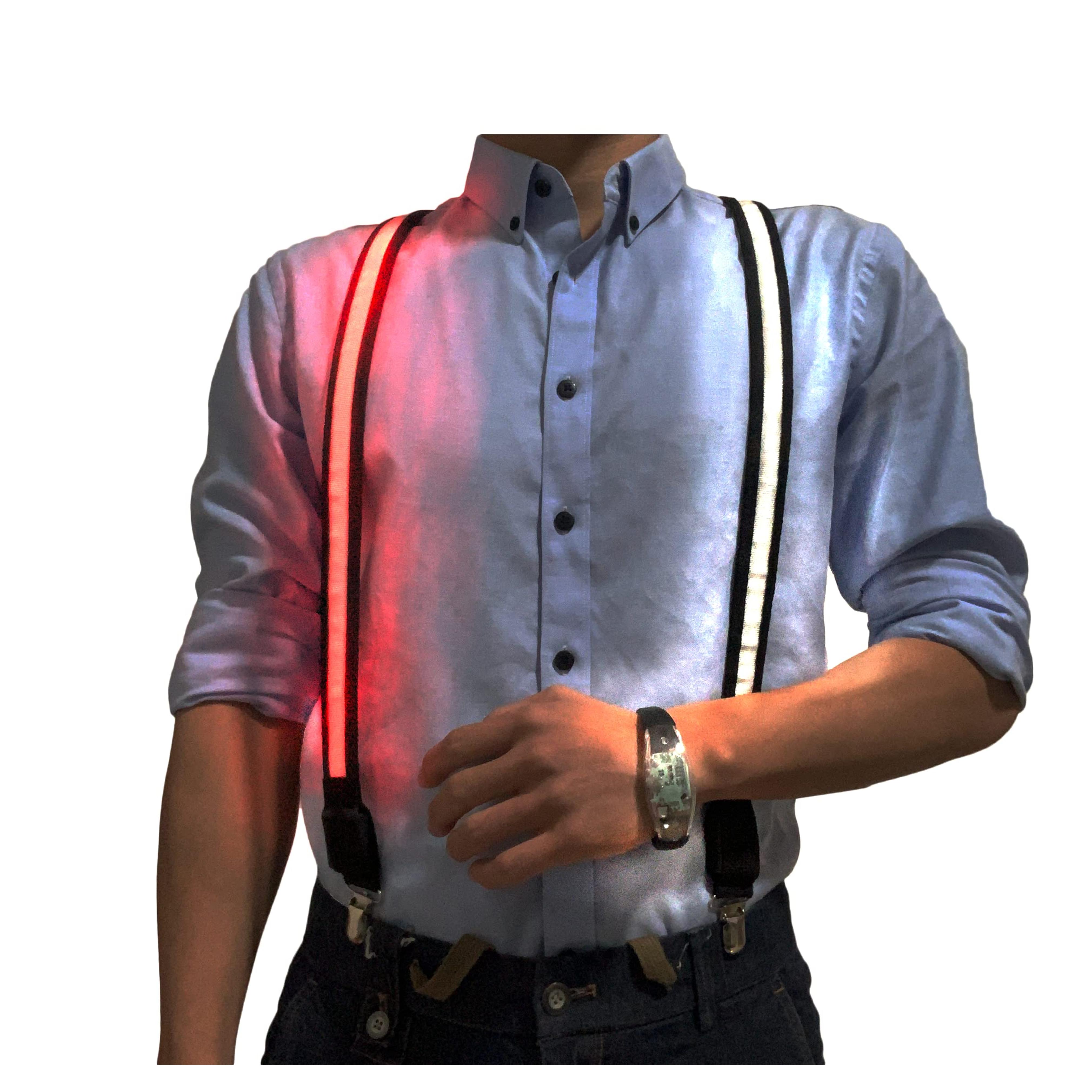 2 Pcs/Combo, Adjustable Elastic Light Up LED Suspenders And Music Rhythm Bracelet, Colorful Flashing Led Clothing for Men and Women, Blackblue at Amazon Men’s Clothing store