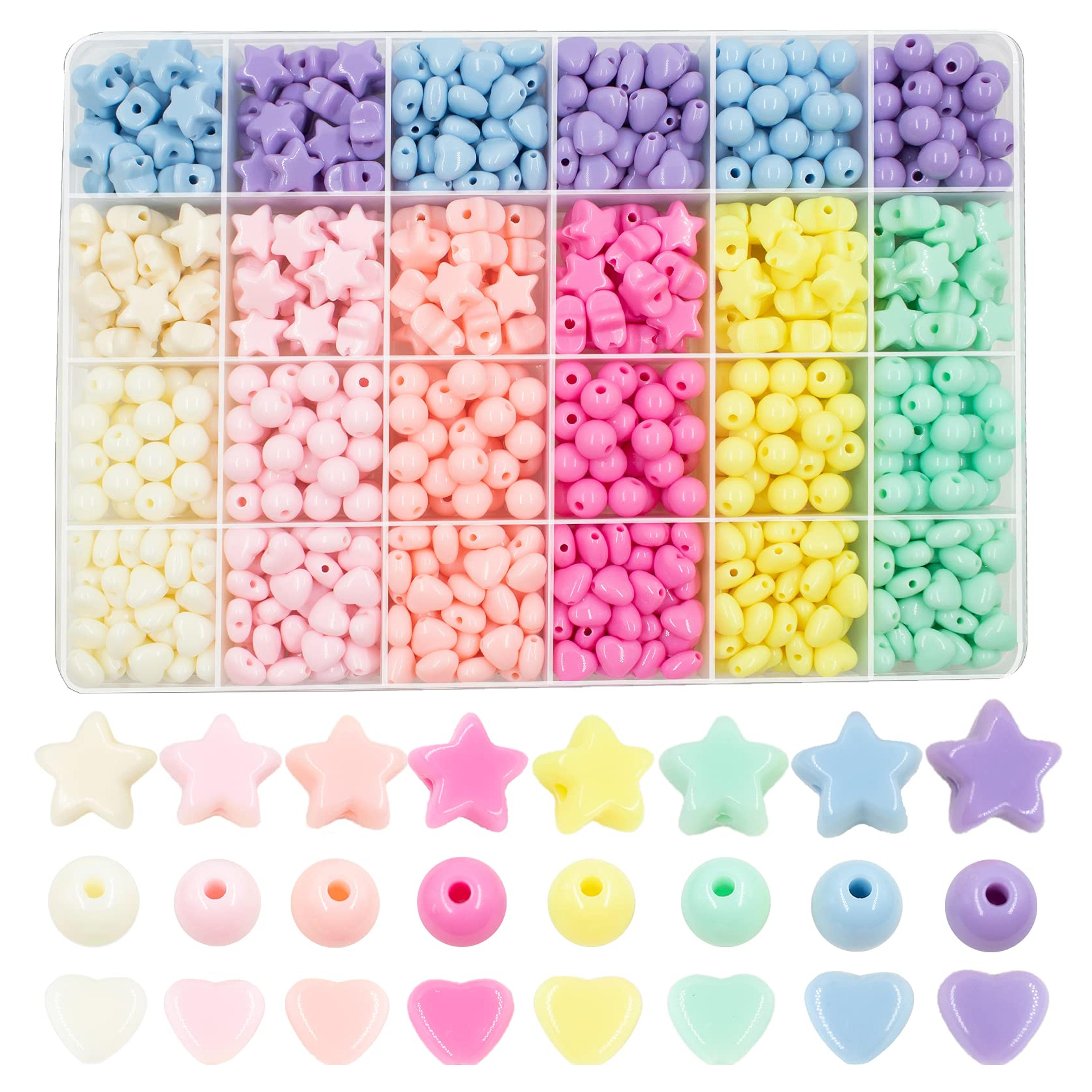 720Pcs Candy Color Acrylic Heart Beads Star Beads Round Beads, Colorful Assorted Plastic Pastel Beads Heart Star Circle Shape Cute Loose Beads Bulk for Bracelets Jewelry Making DIY Crafts Necklace