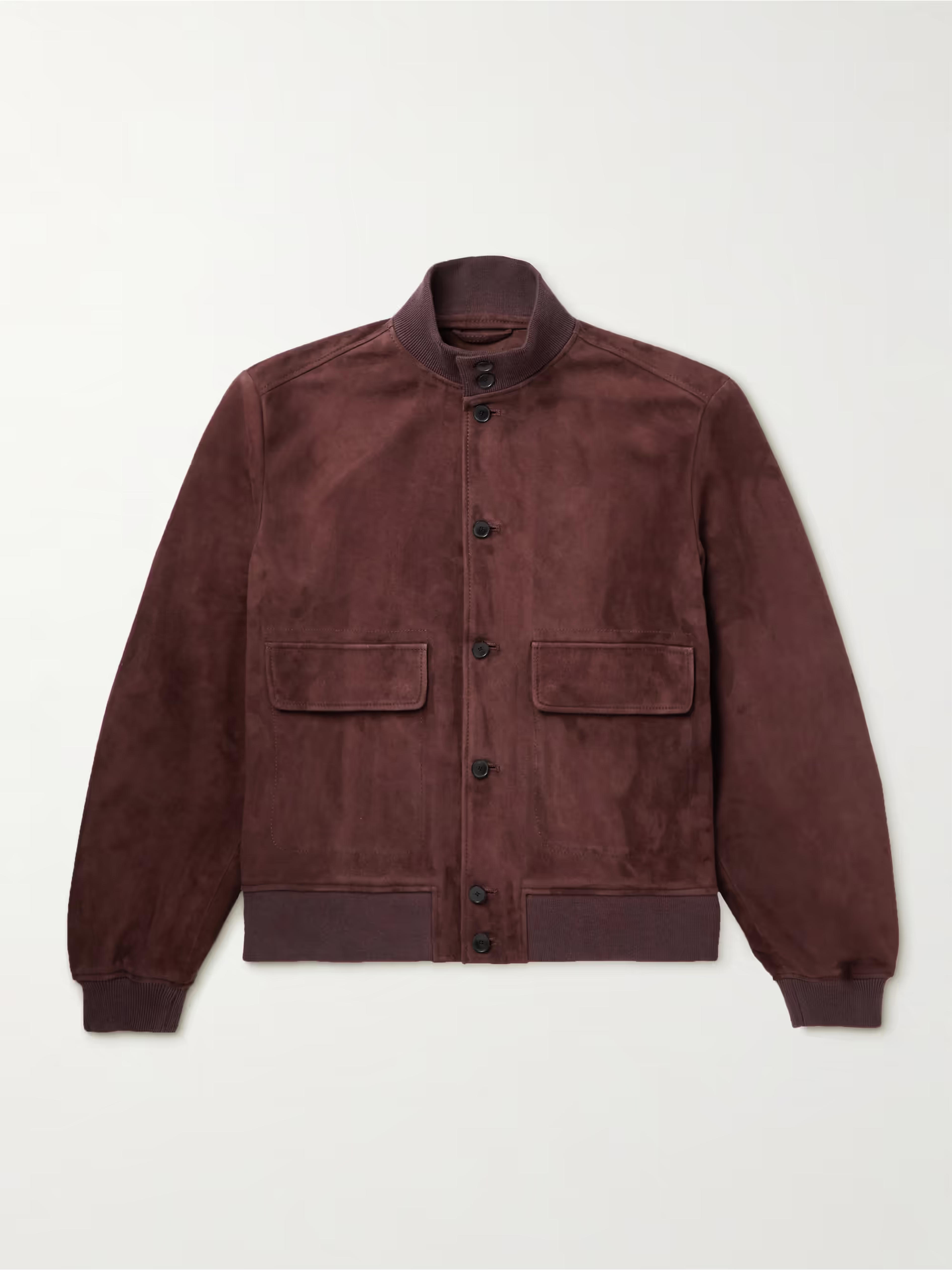 Burgundy Harrington Suede Jacket | MR P. | MR PORTER