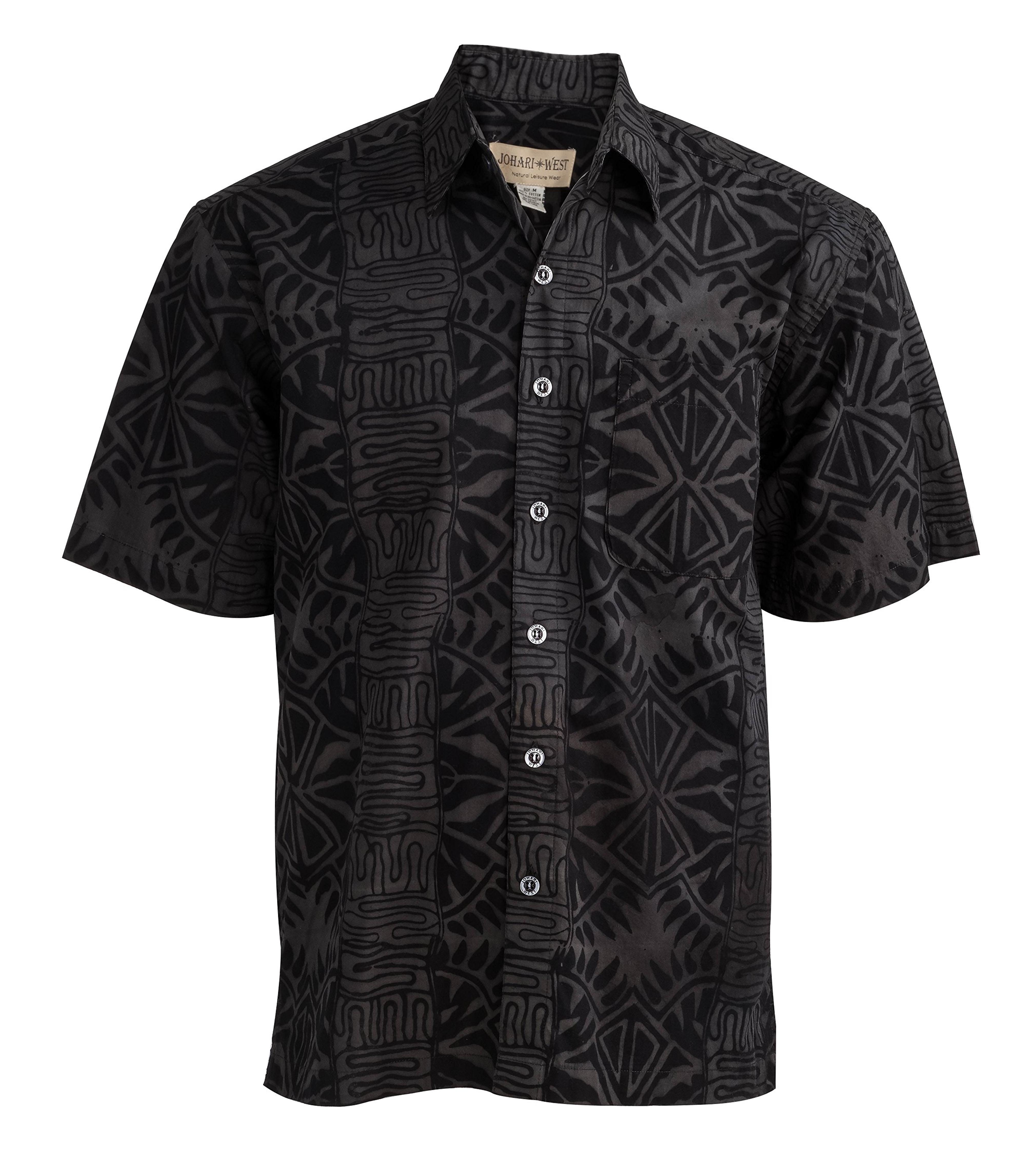 Johari West Geometric Forest Tropical Hawaiian Batik Shirt (X-Large, Slate) at Amazon Men’s Clothing store