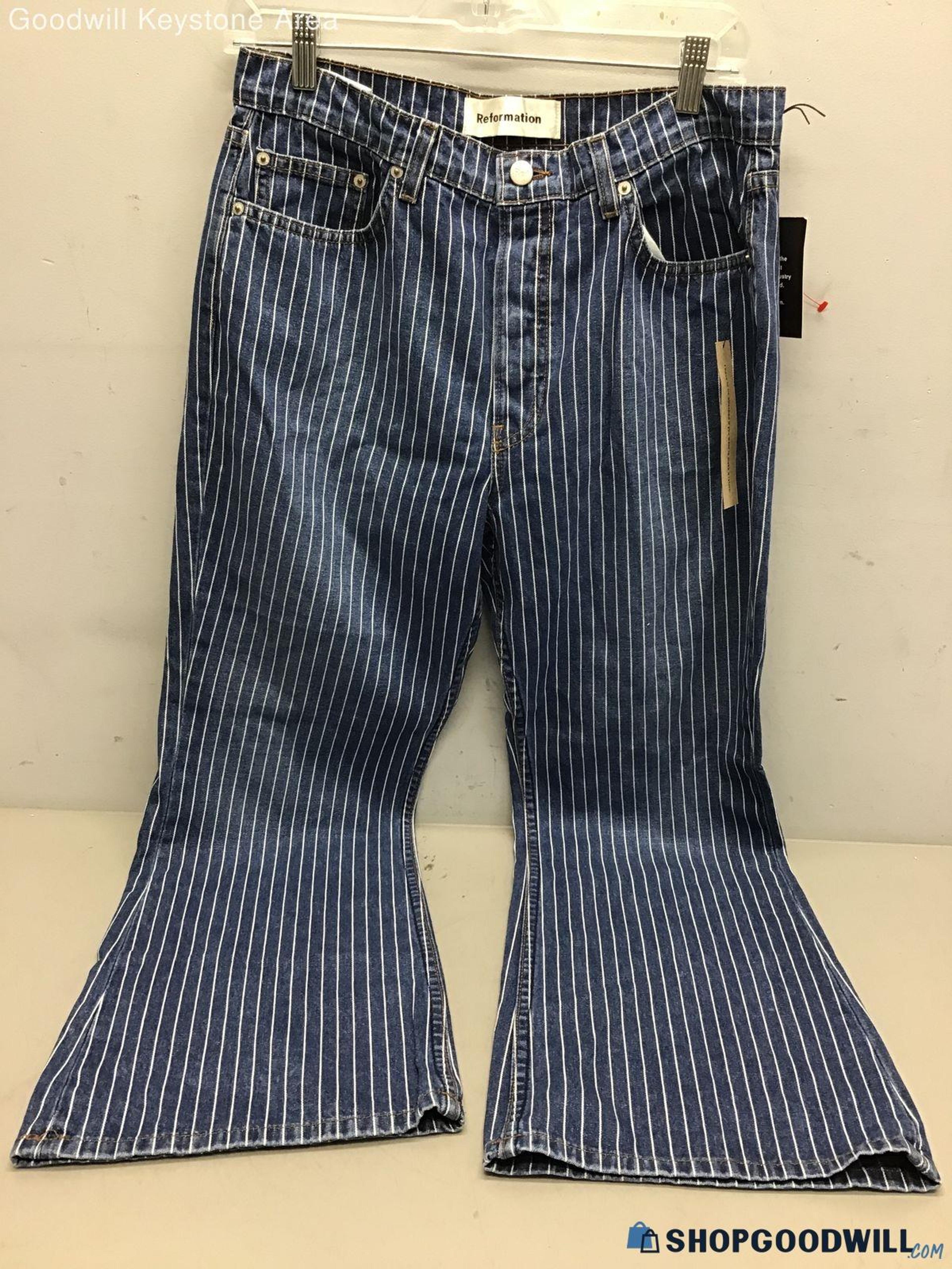 Reformation Ladies Blue Stripes Jeans Sz 30 NWT - shopgoodwill.com