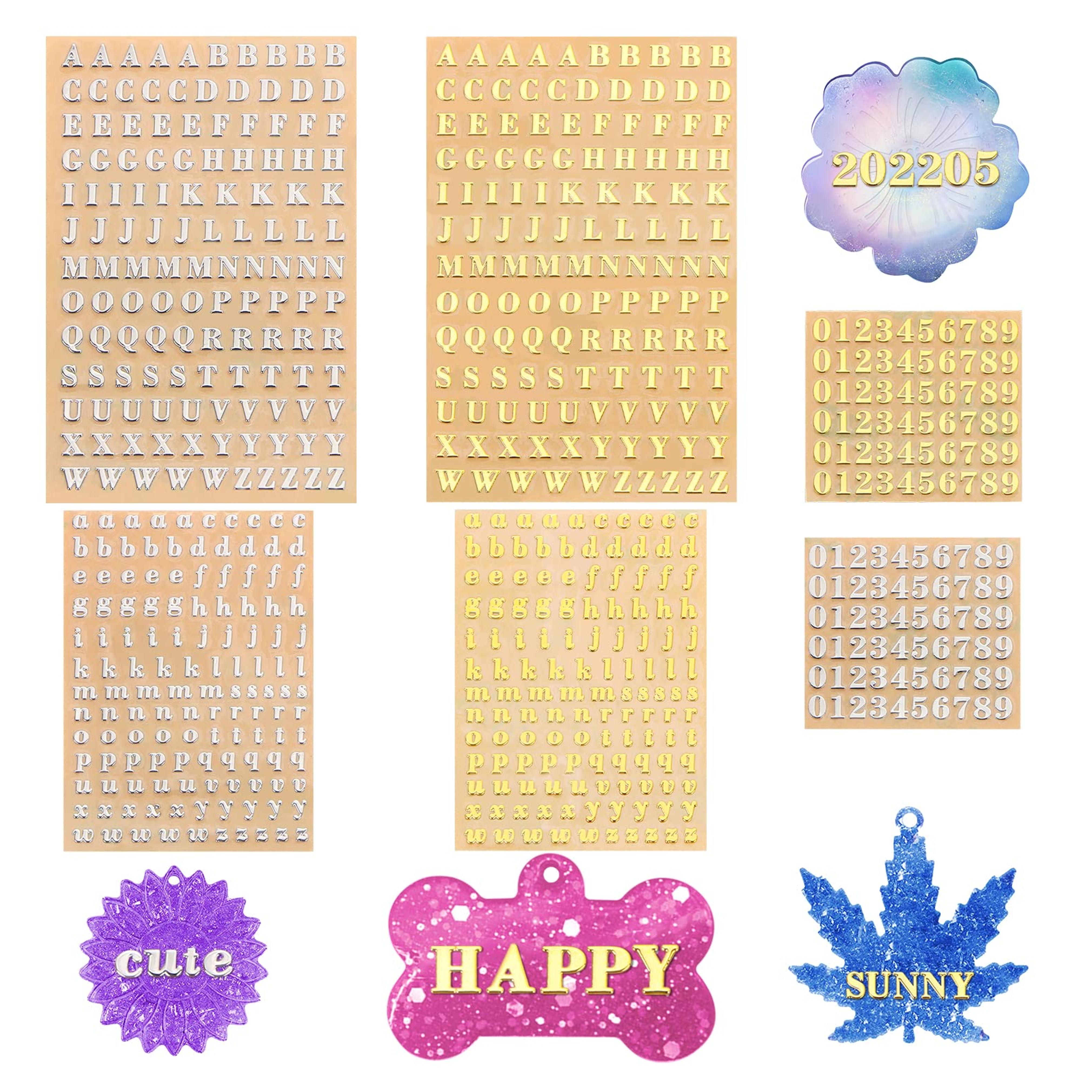 Amazon.com: MIKIMIQI 6 Pcs Letter Resin Stickers Mini Alphabet Number Stickers for Resin Supplies, Alloy Self Adhesive Letters Stickers for Epoxy Resin Casting Decoration, Glitter Gold and Silver 4.5mm Tall