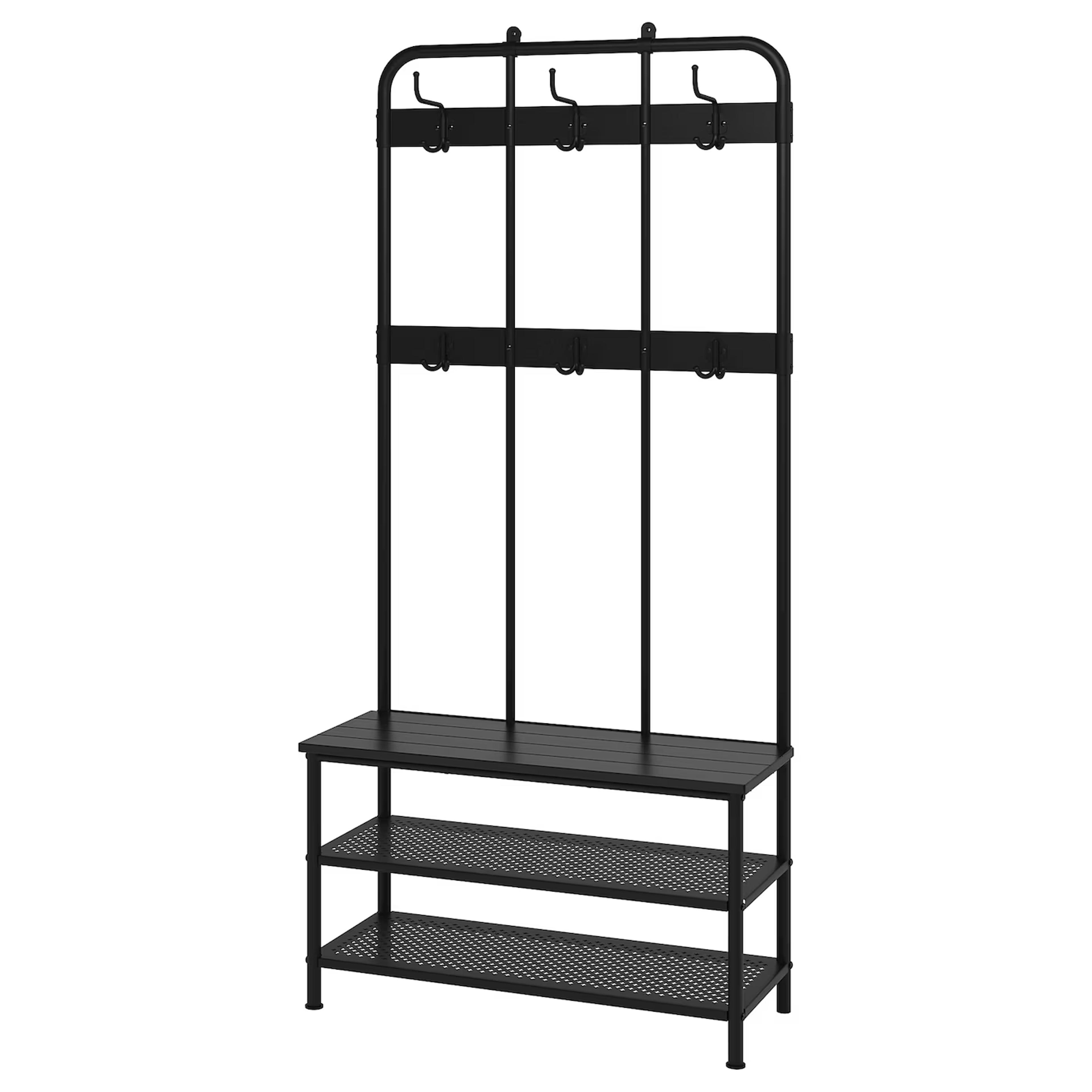 PINNIG Coat rack with shoe storage bench, black - IKEA