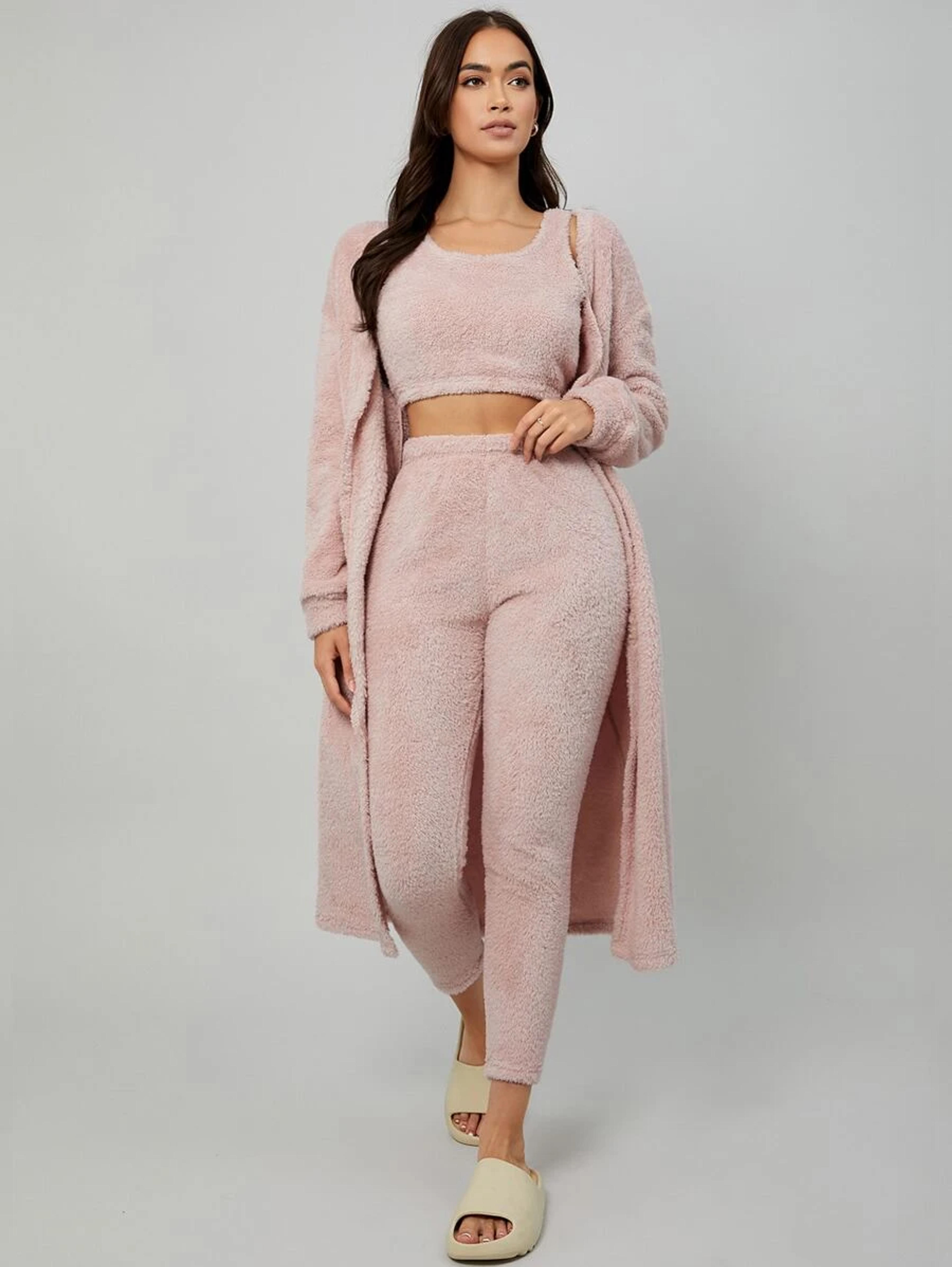 3pcs Drop Shoulder Belted Lounge Set | SHEIN USA