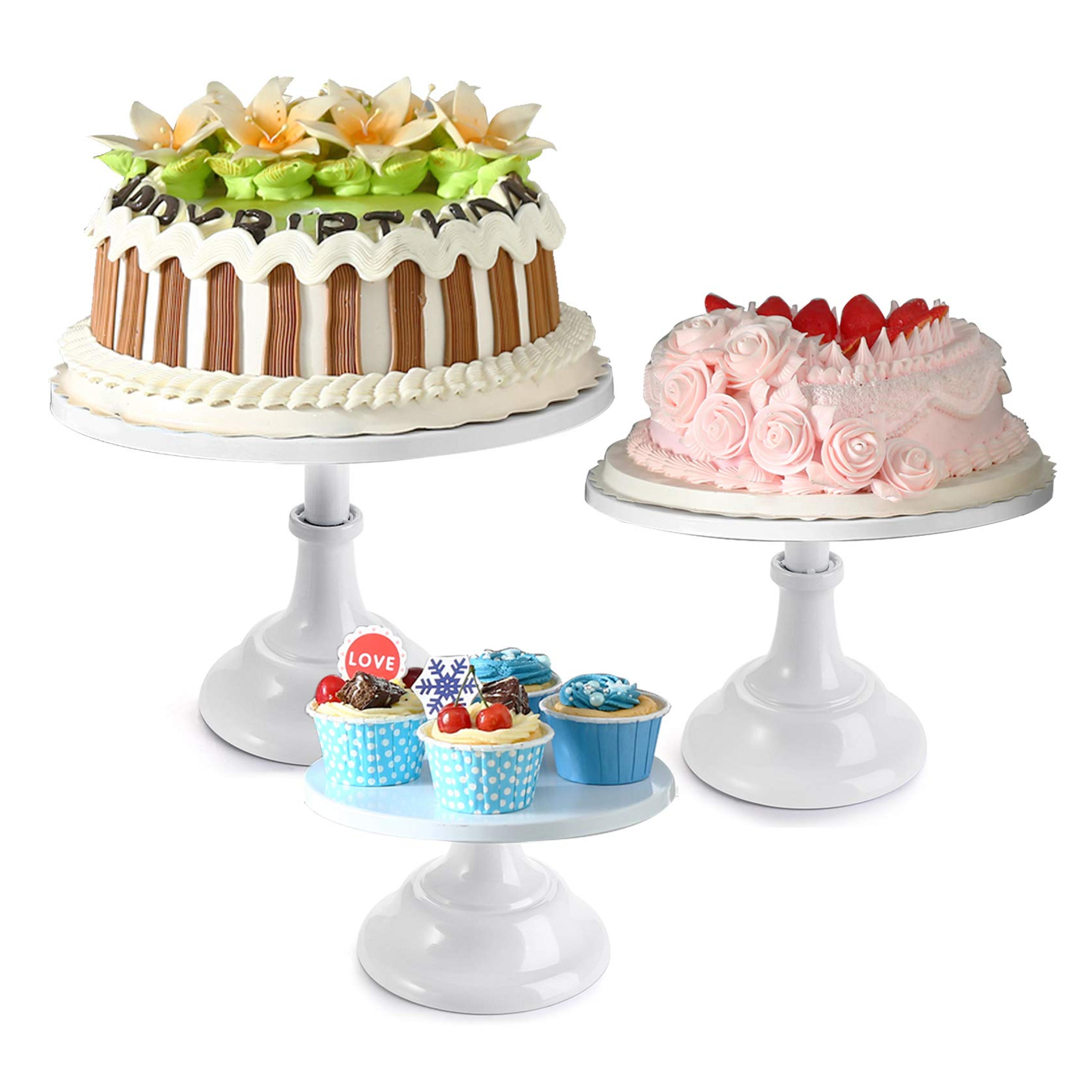 Yarlung Set of 3 Metal Cake Stands, 8/10/12 Inch Pillar Style Cupcake Display Stands Dessert Trays Pie Plates for Wedding, Party, Birthday, Gatherings, White