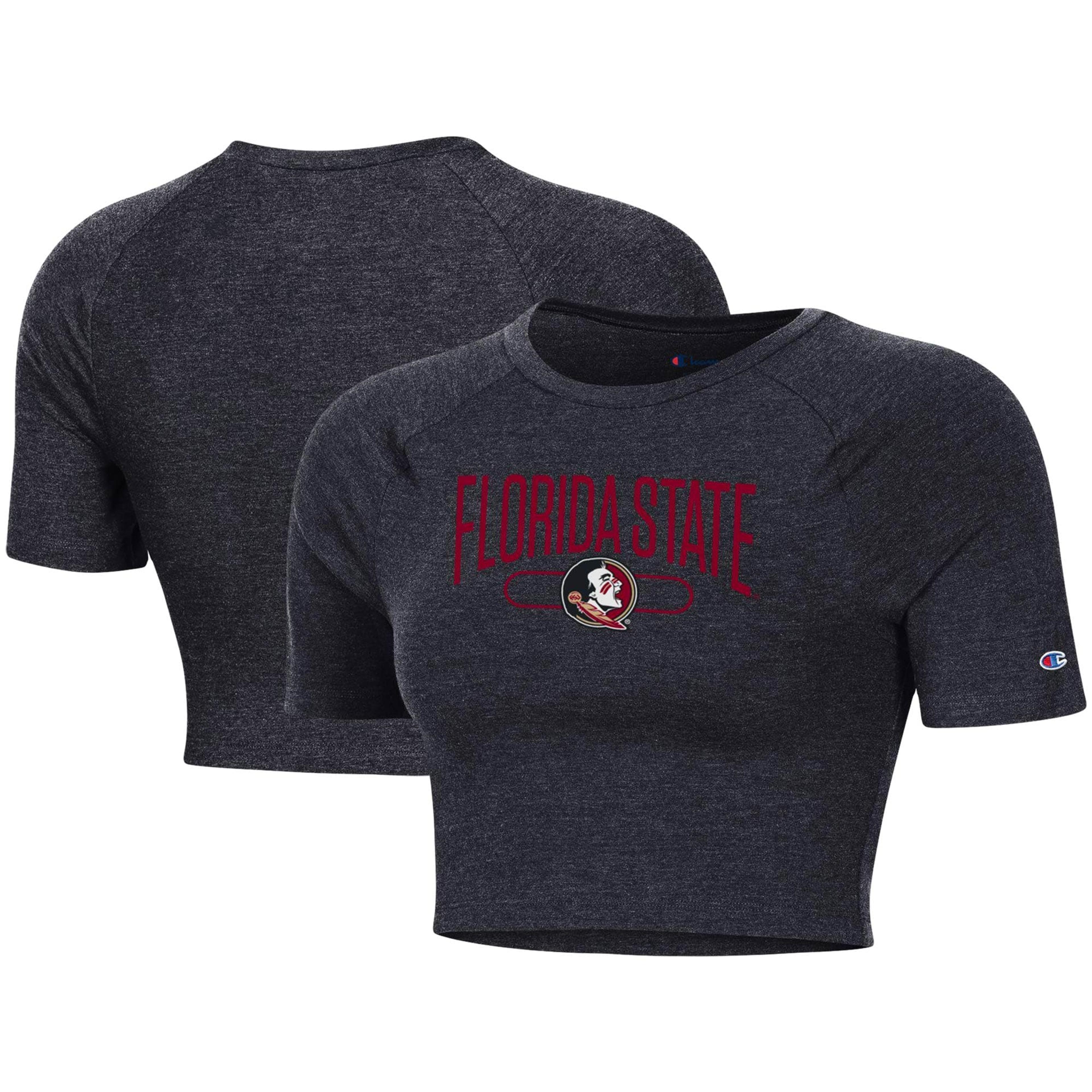 Women's Champion Black Florida State Seminoles Cropped Raglan 1-2 T-Shirt