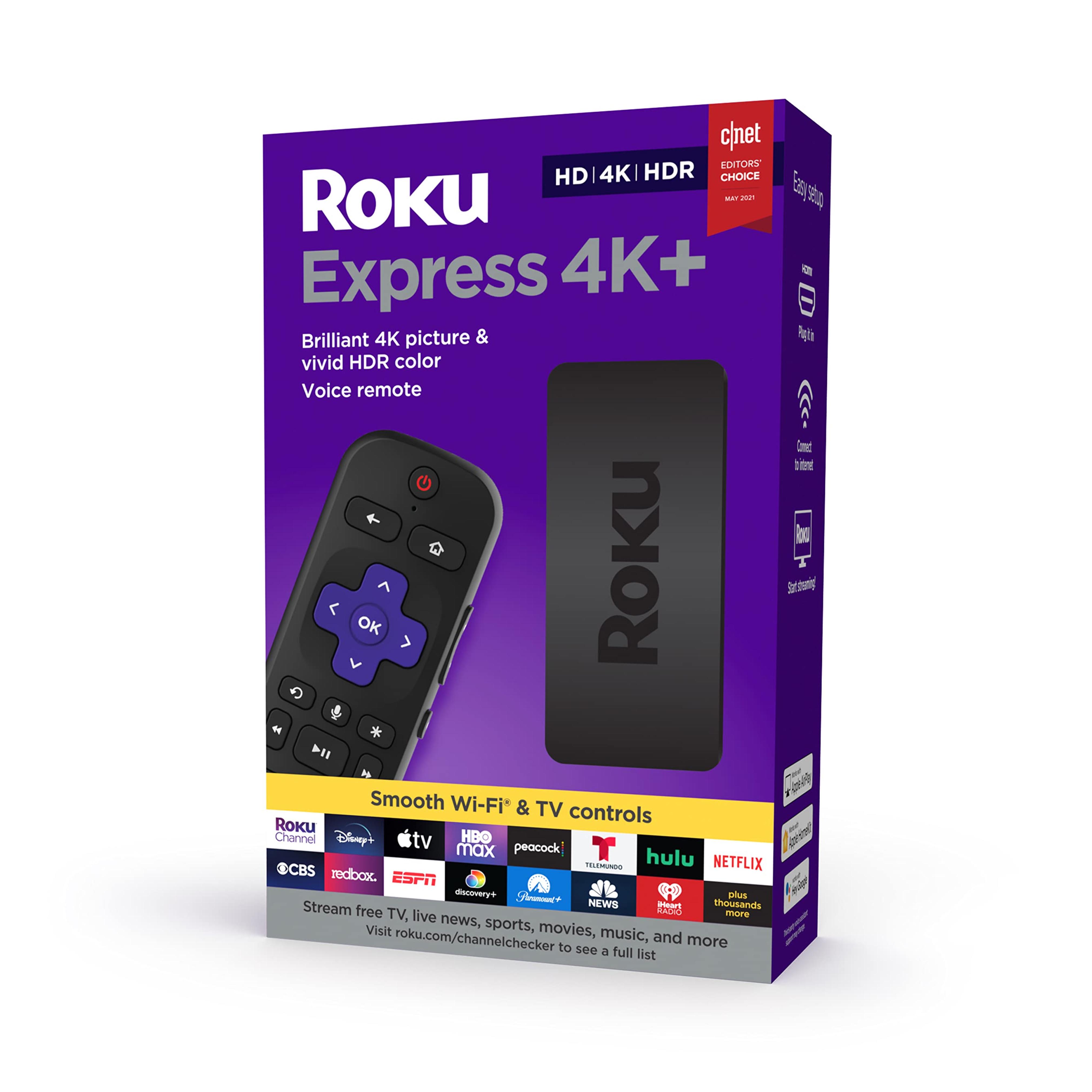 Amazon.com: Roku Express 4K+ 2021 | Streaming Media Player HD/4K/HDR with Smooth Wireless Streaming and Roku Voice Remote with TV Controls, Includes Premium HDMI® Cable : Electronics